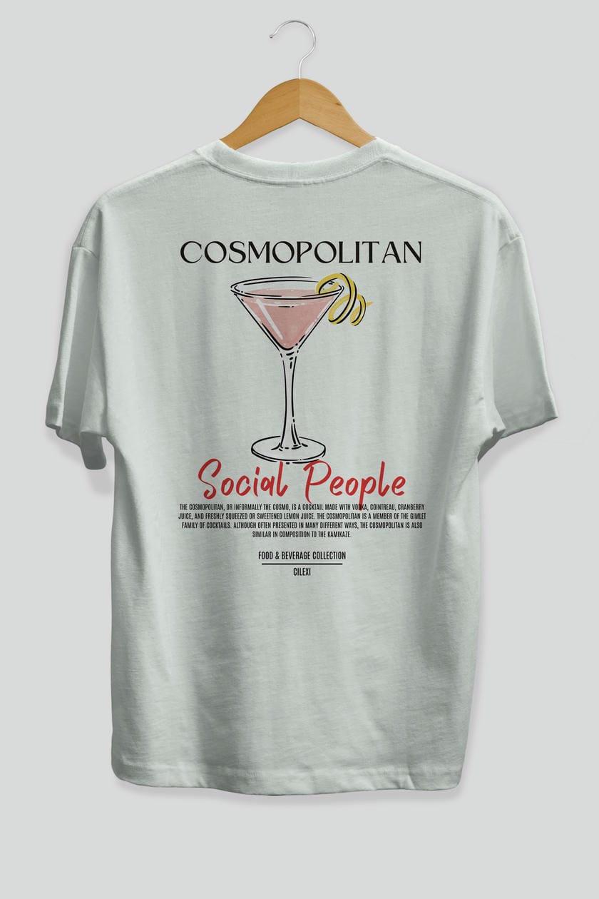 Cosmopolıtan Kokteyl Serisi Baskılı Oversize t-shirt Erkek Kadın Unisex %100 Pamuk Bisiklet Yaka tişort