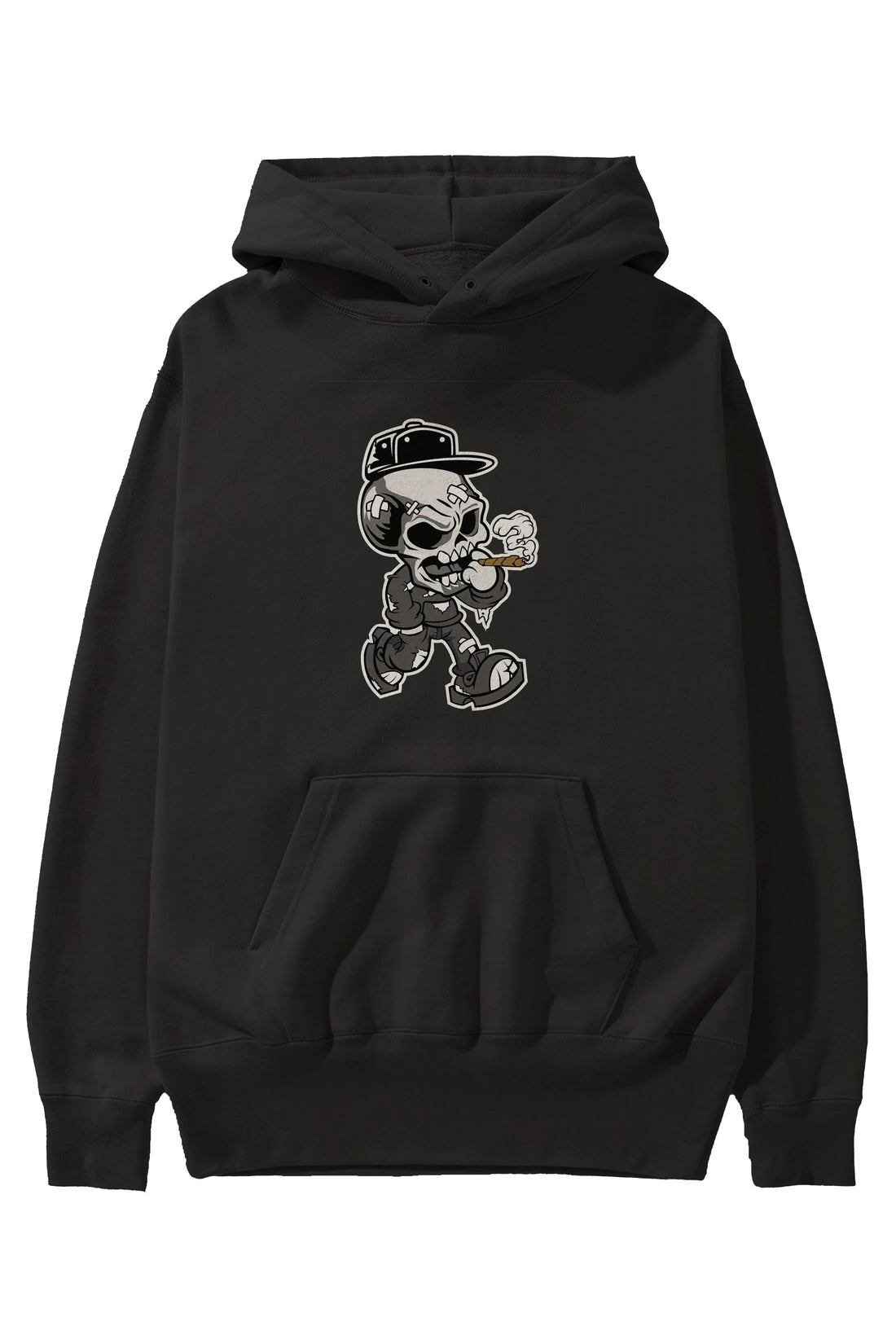 Skull Smoker Ön Baskılı Hoodie Oversize Kapüşonlu Sweatshirt Erkek Kadın Unisex