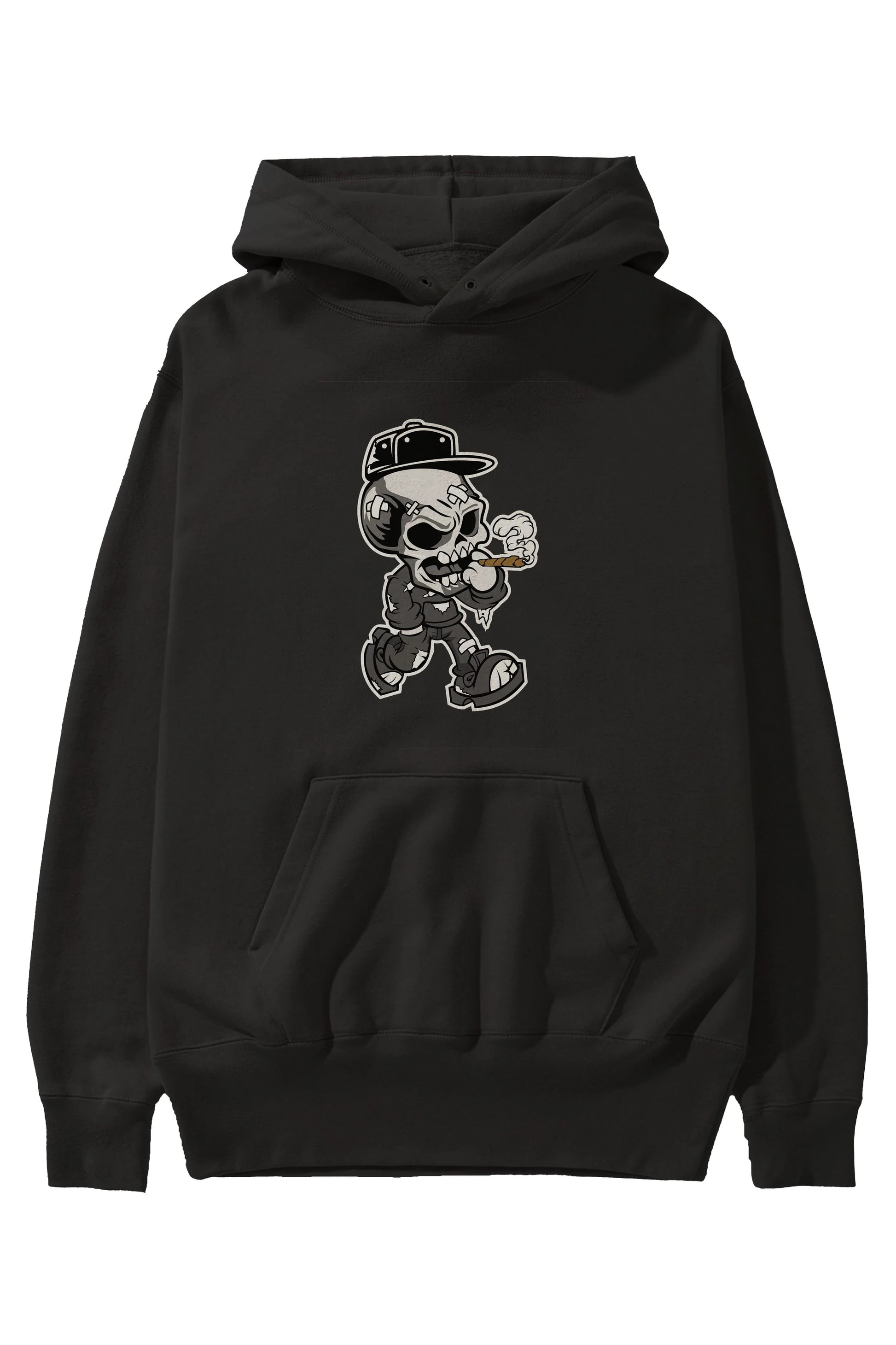 Skull Smoker Ön Baskılı Hoodie Oversize Kapüşonlu Sweatshirt Erkek Kadın Unisex
