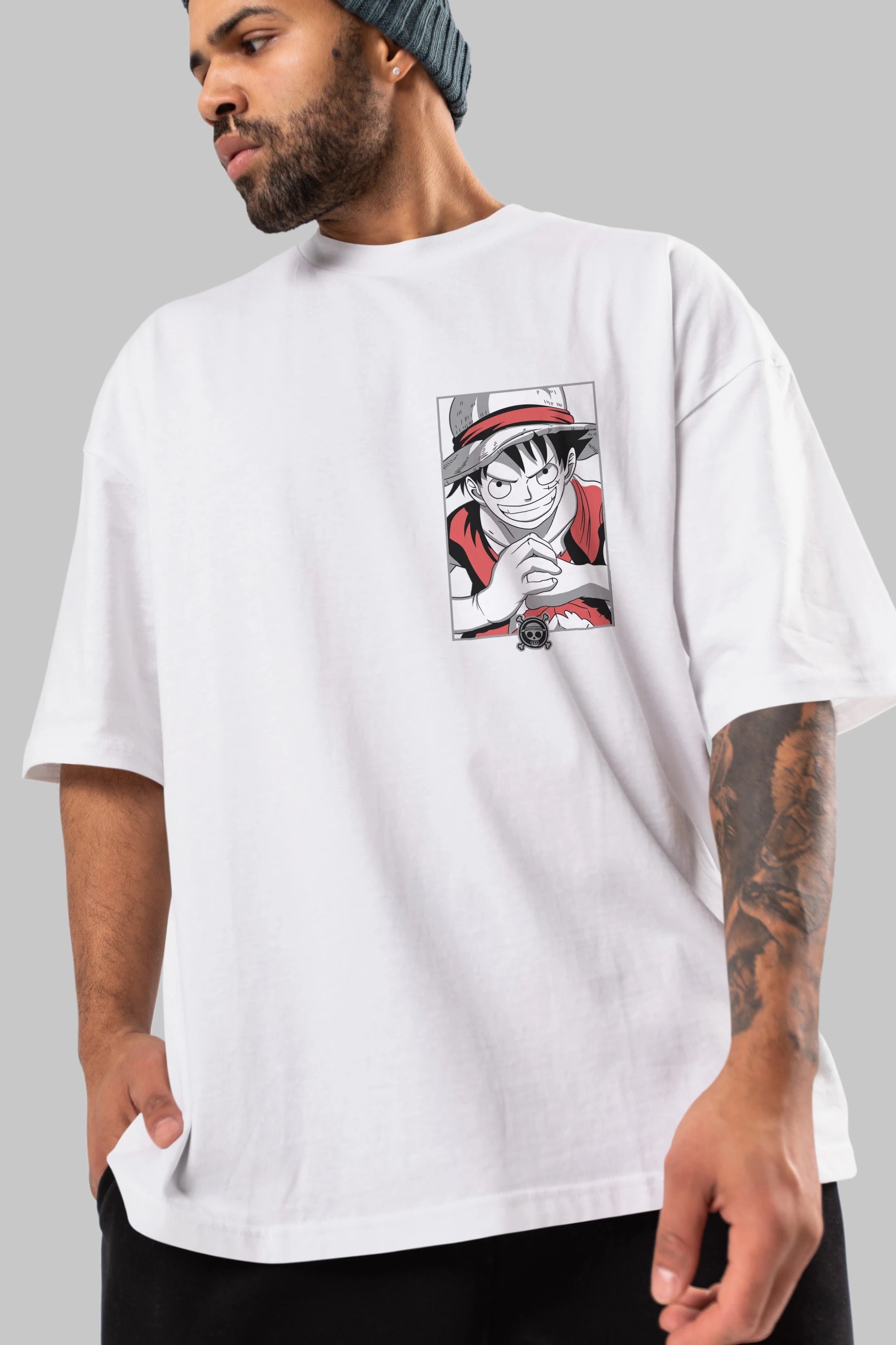 LUFF D. MONKEY OnePiece Ön Sol Baskılı Oversize t-shirt Erkek Kadın Unisex %100 Pamuk Bisiklet Yaka tişort