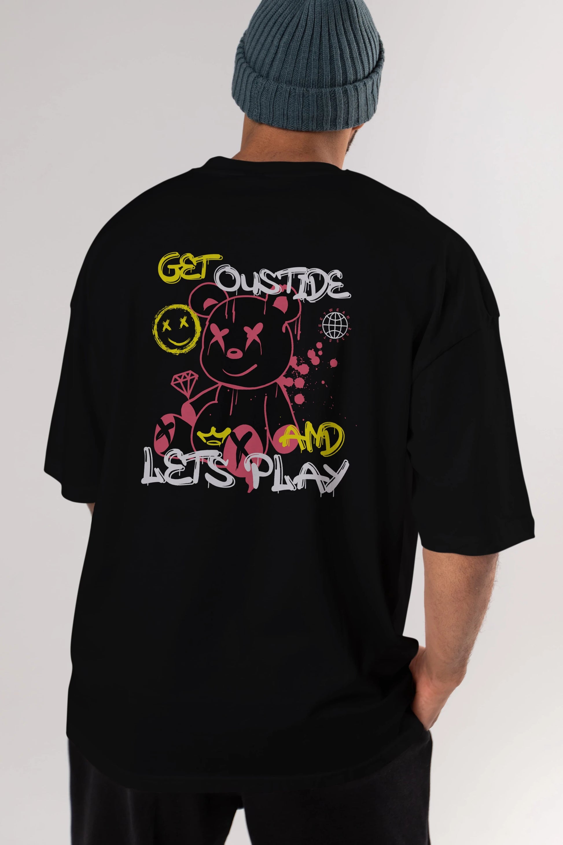 Get Outside Bear Arka Baskılı Oversize t-shirt Erkek Kadın Unisex