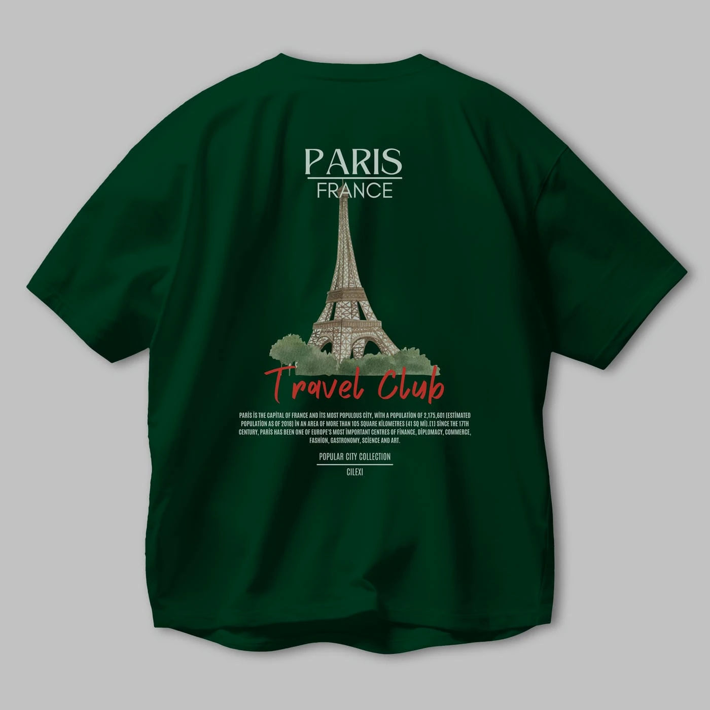 Paris France Arka Baskılı Oversize t-shirt Erkek Kadın Pamuk Bisiklet Yaka tişort