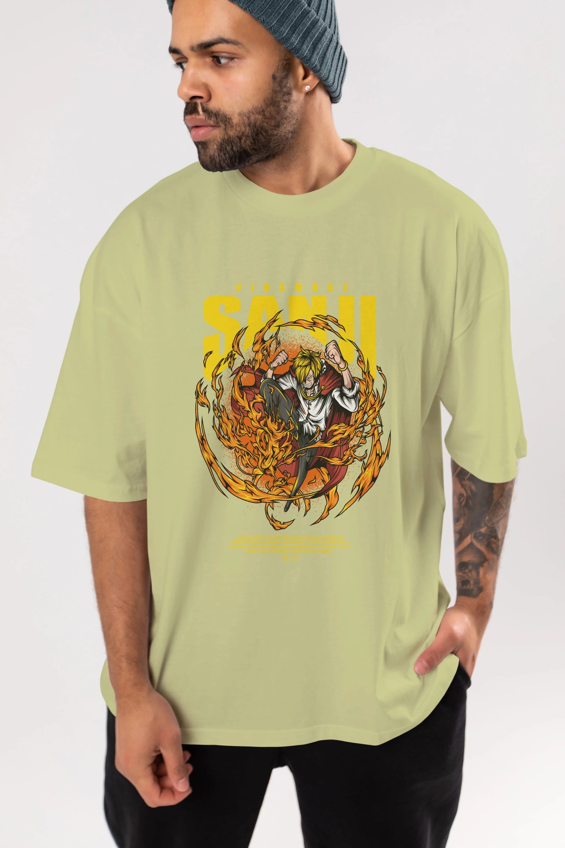 Vinsmoke Sanji Anime Ön Baskılı Oversize t-shirt %100 pamuk Erkek Kadın Unisex
