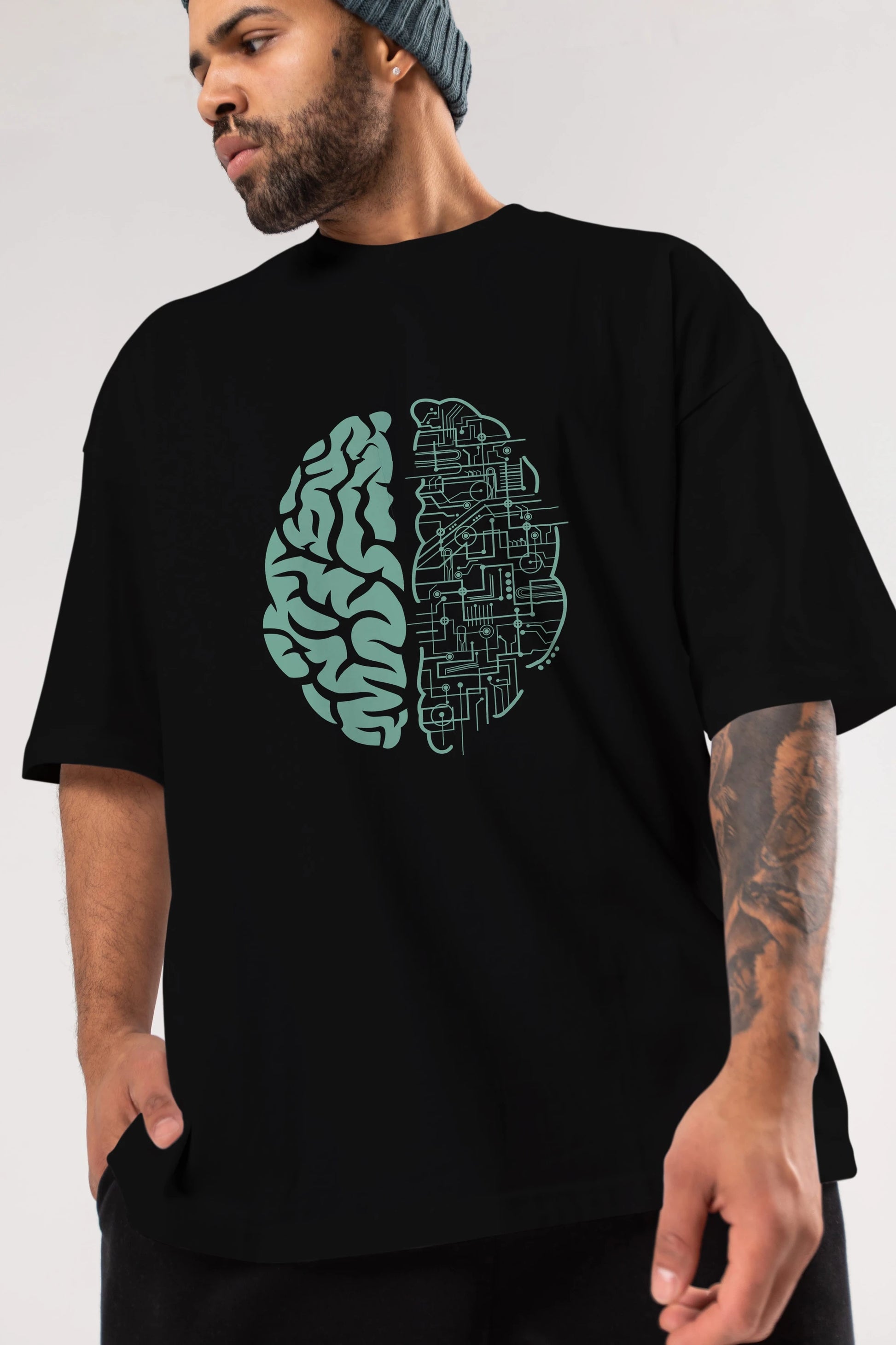 Electric Brain Ön Baskılı Oversize t-shirt %100 pamuk Erkek Kadın Unisex