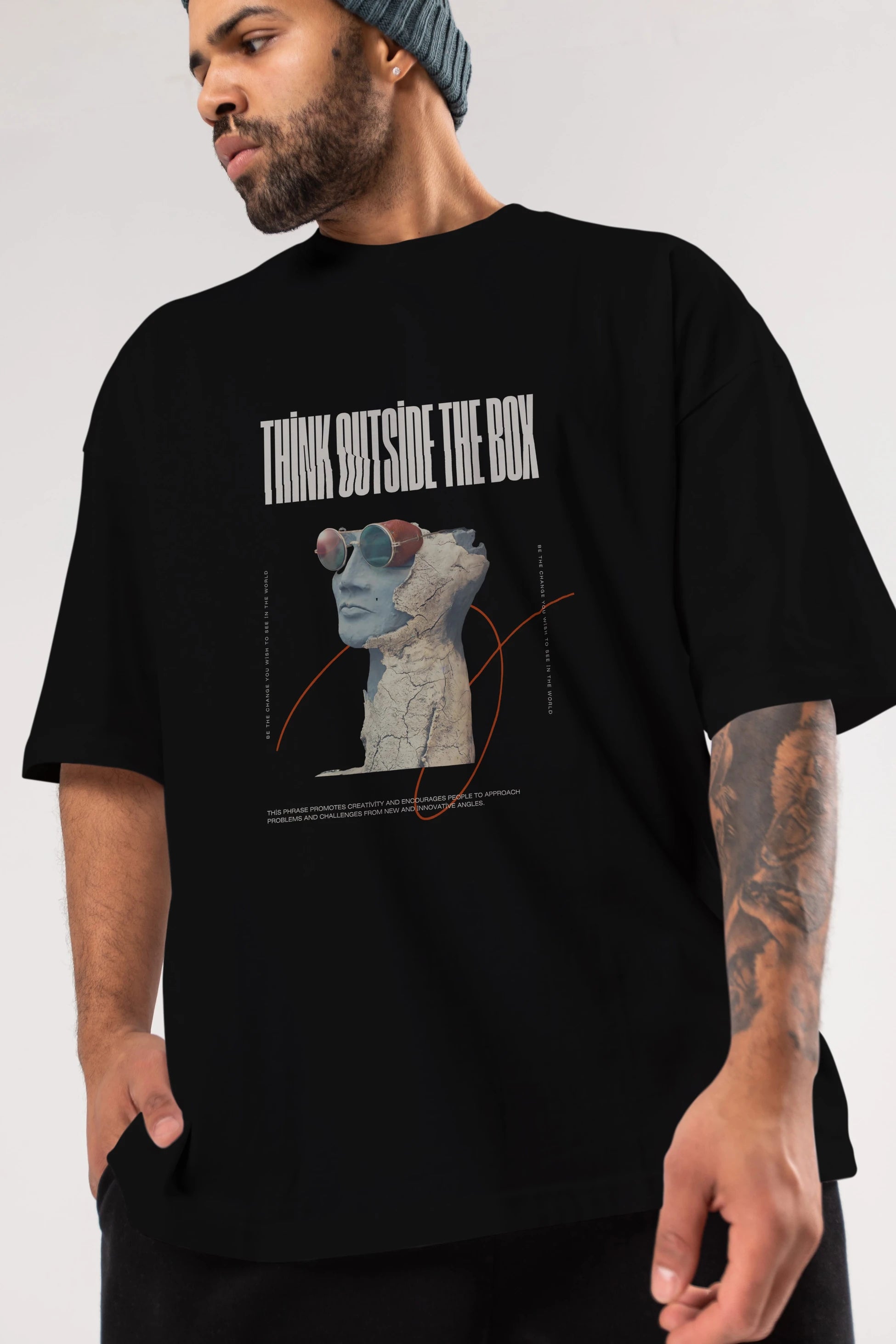 Think Outside The Box Ön Baskılı Oversize t-shirt Erkek Kadın Unisex