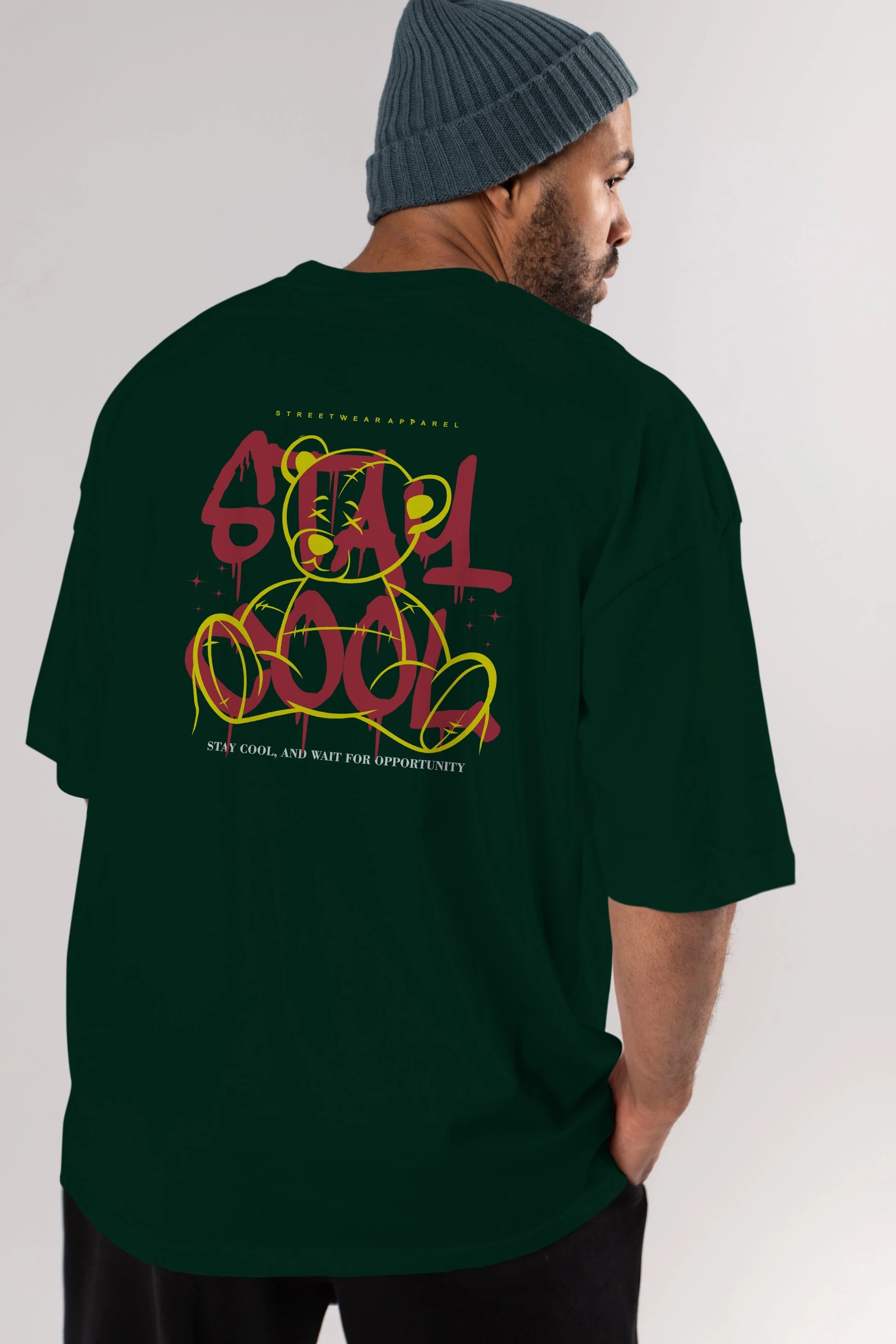 Teddy Bear Stay Cool 2 Arka Baskılı Oversize t-shirt Erkek Kadın Unisex
