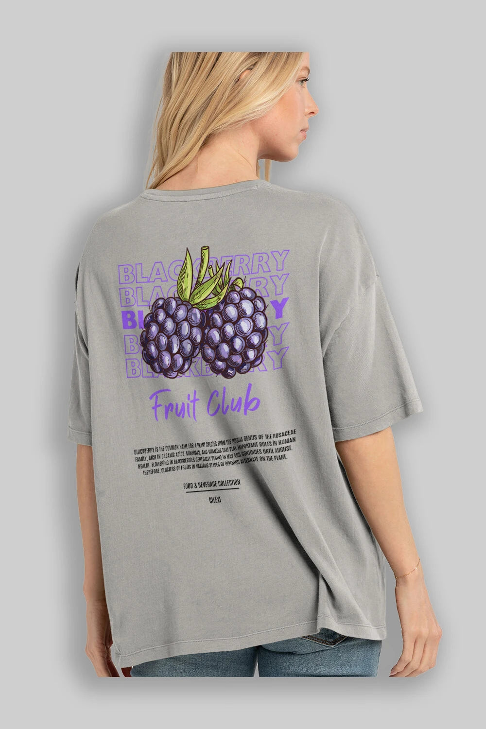 Blackberry Arka Baskılı Oversize t-shirt Erkek Kadın Pamuk Bisiklet Yaka tişort