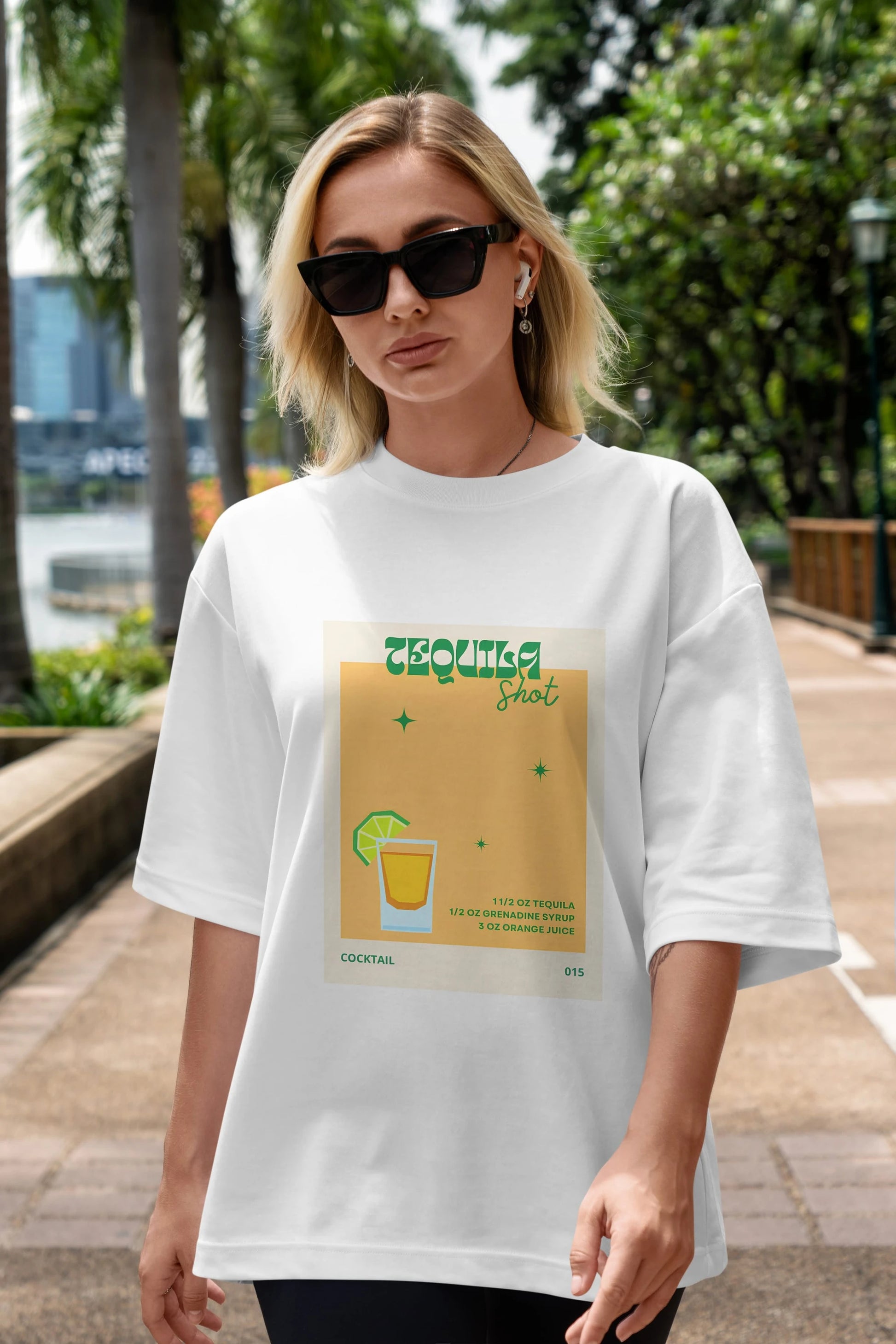Tequila Shot 2 Ön Baskılı Oversize t-shirt Erkek Kadın Unisex %100 Pamuk Bisiklet Yaka tişort