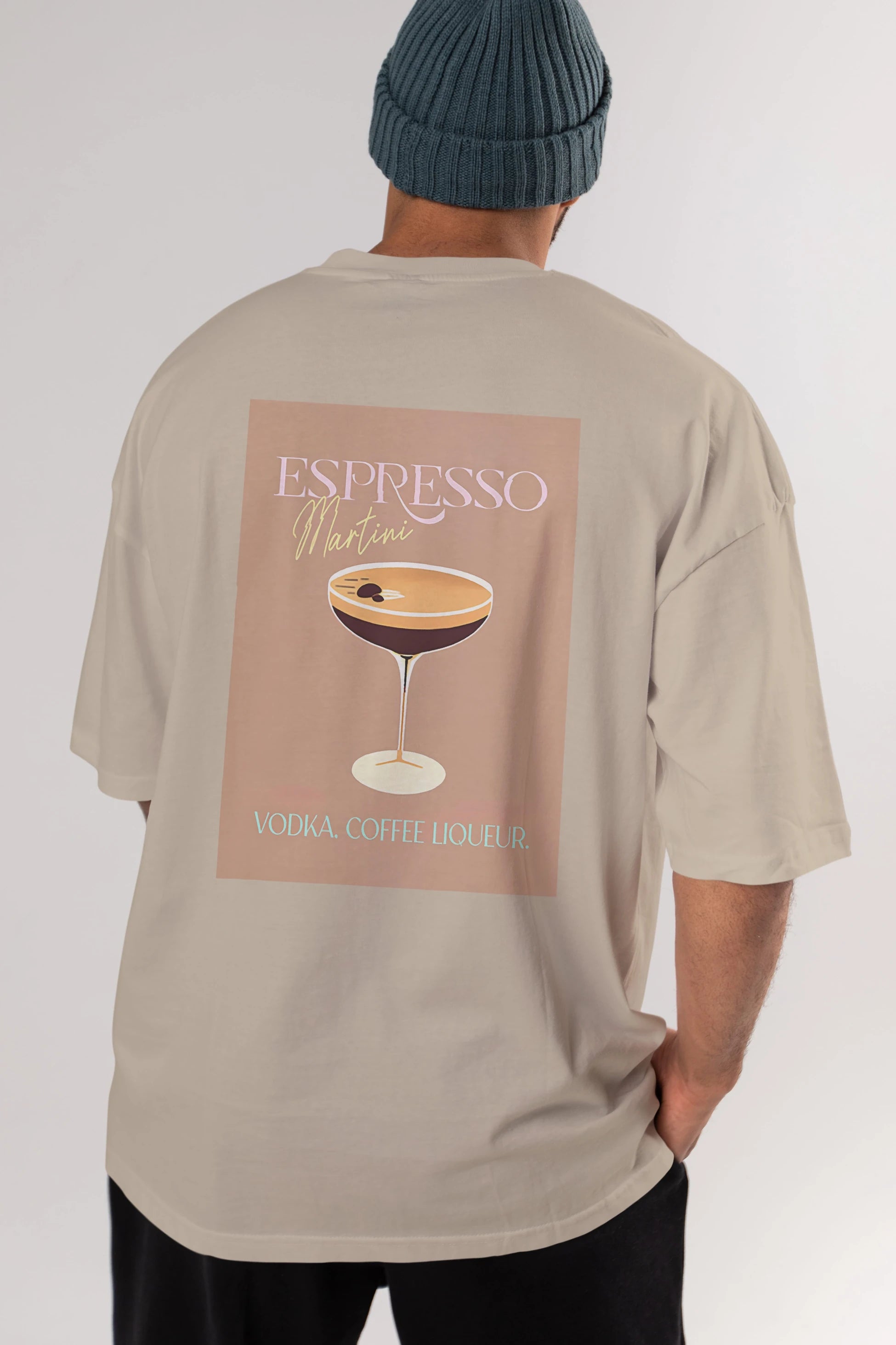 Espresso Martini Cocktail Arka Baskılı Oversize t-shirt Erkek Kadın Unisex %100 Pamuk Bisiklet Yaka tişort