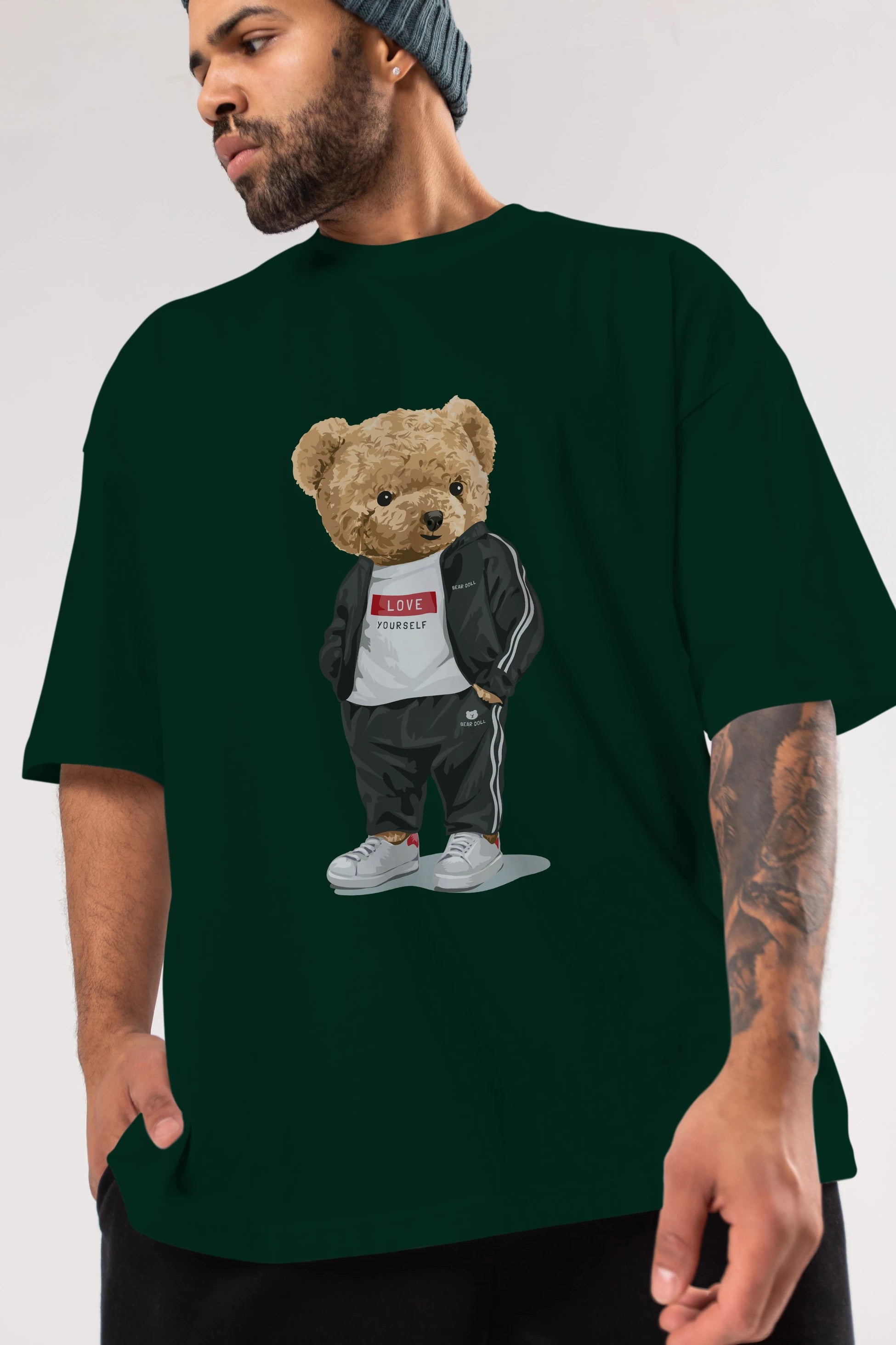 Teddy Bear Love Yourself Ön Baskılı Oversize t-shirt Erkek Kadın Unisex %100 Pamuk