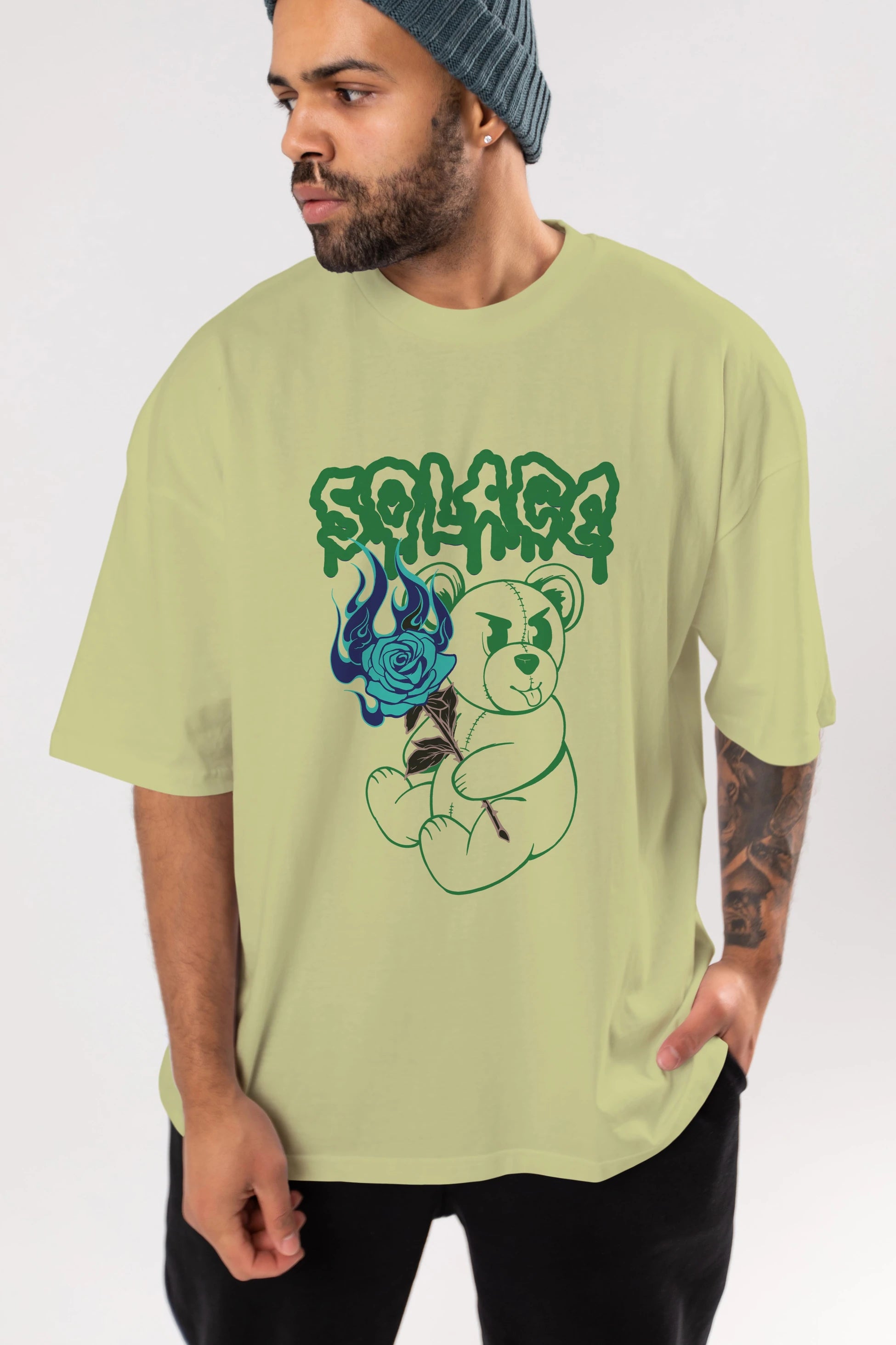 Solage Bear Ön Baskılı Oversize t-shirt Erkek Kadın Unisex
