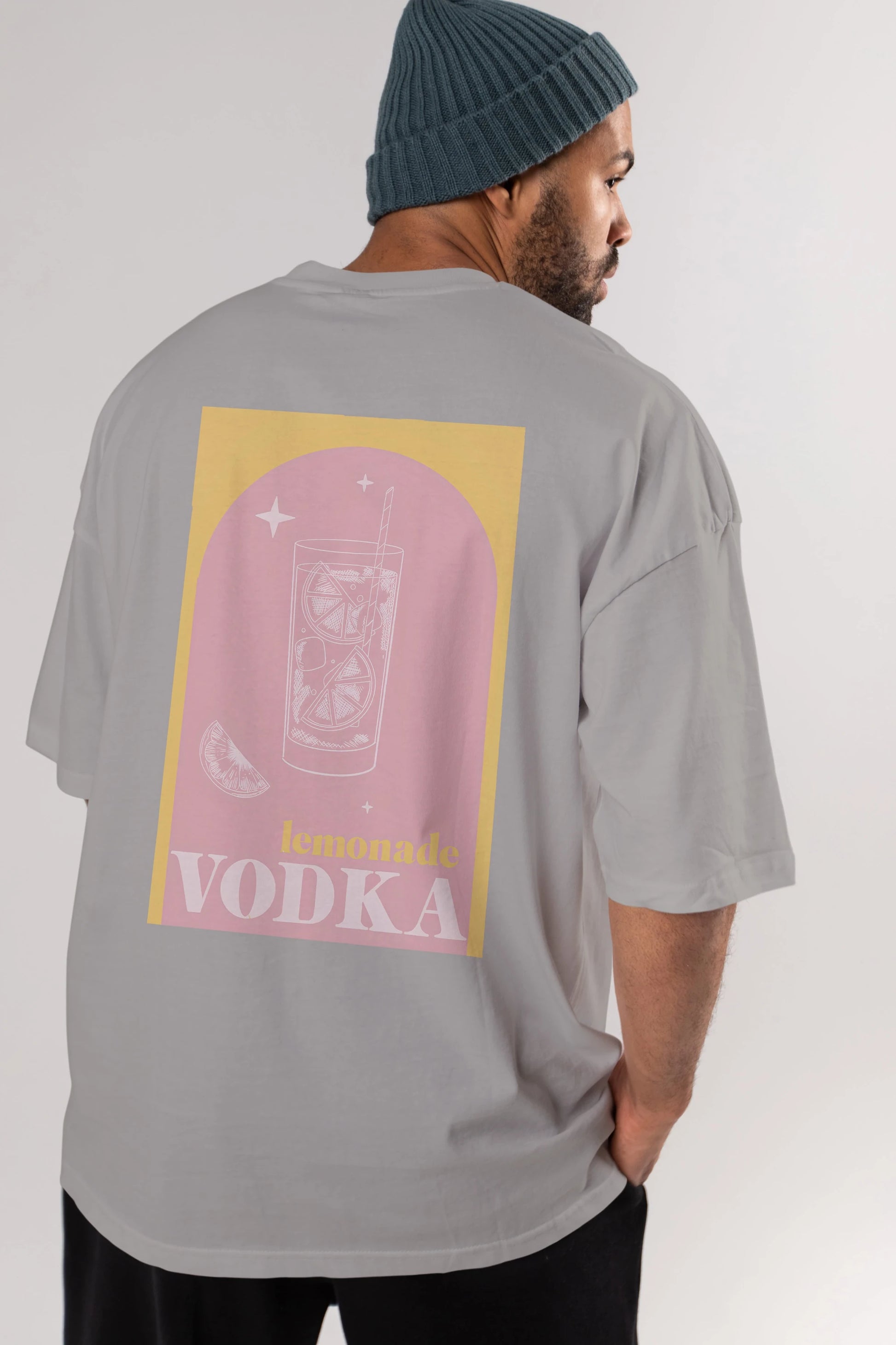 Vodka Limon Arka Baskılı Oversize t-shirt Erkek Kadın Unisex %100 Pamuk Bisiklet Yaka tişort
