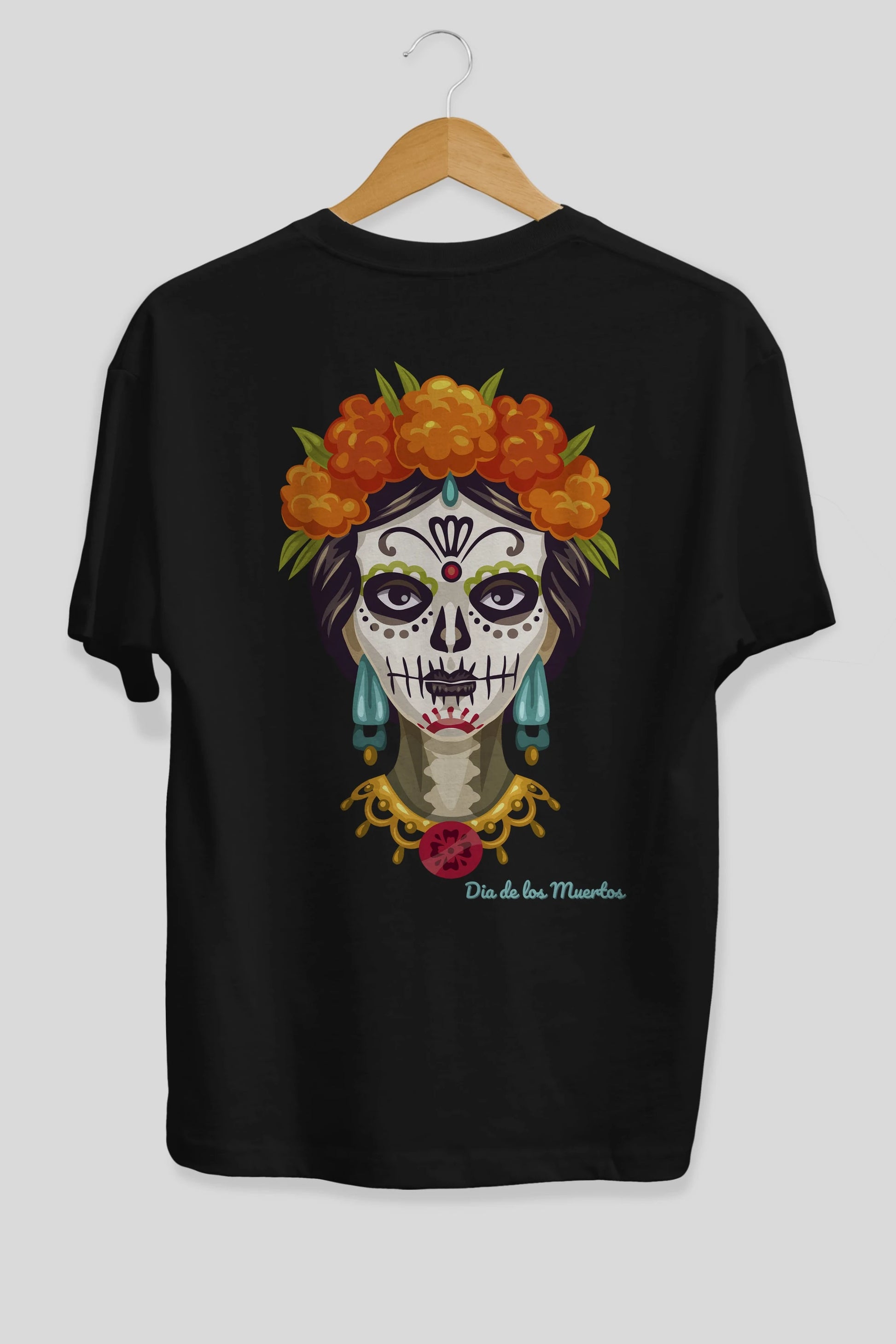 Dia de los Muertos 2 Arka Baskılı Oversize t-shirt Erkek Kadın Unisex