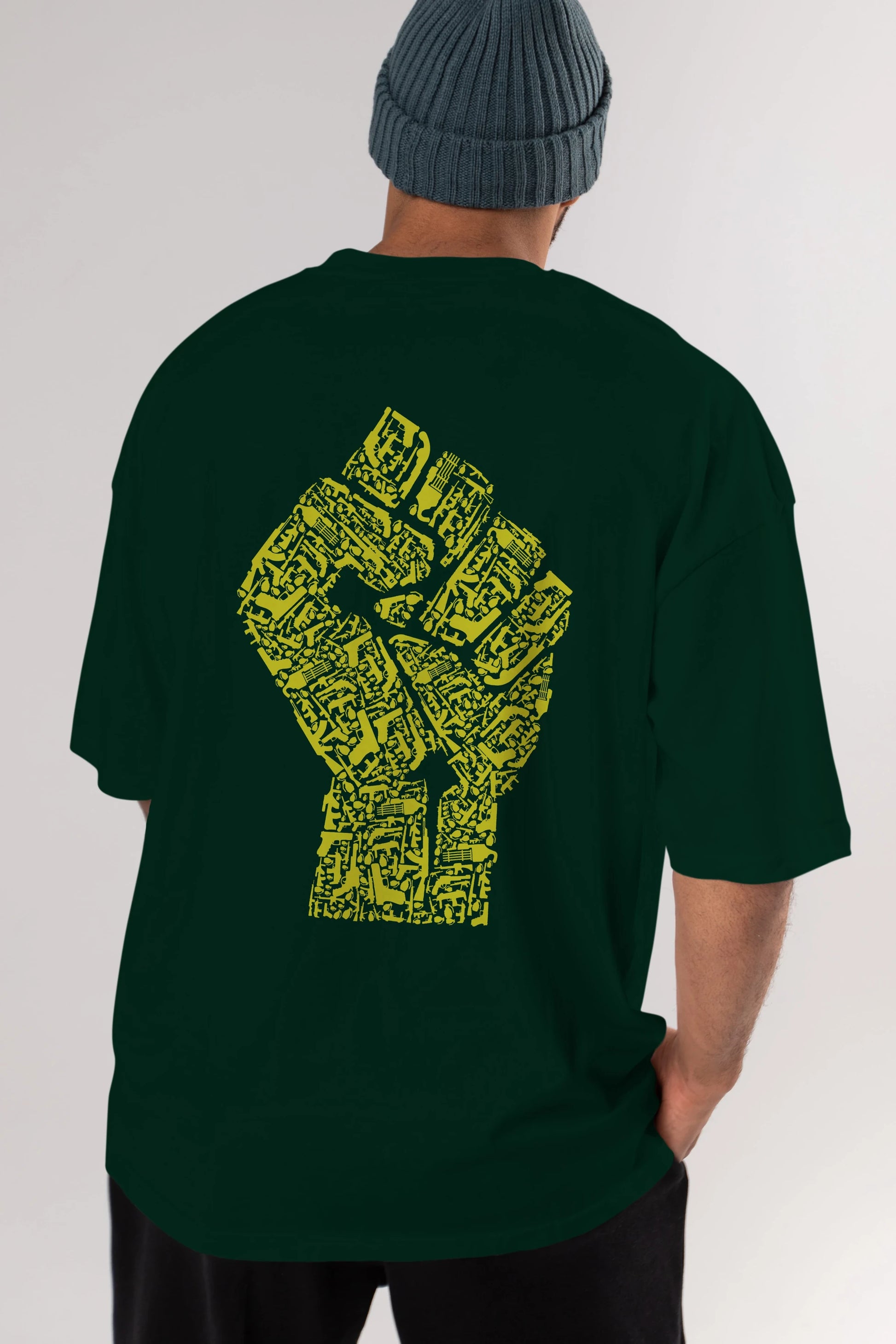 Hand Of Revolution Arka Baskılı Oversize t-shirt %100 pamuk Erkek Kadın Unisex