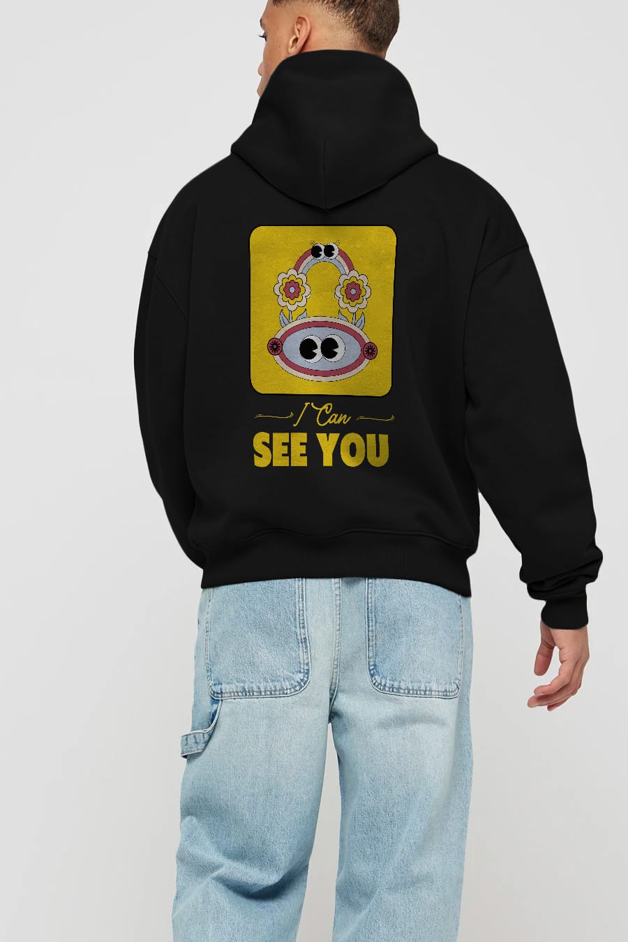 I Can See You Yazılı Arka Baskılı Oversize Hoodie Kapüşonlu Sweatshirt Erkek Kadın Unisex