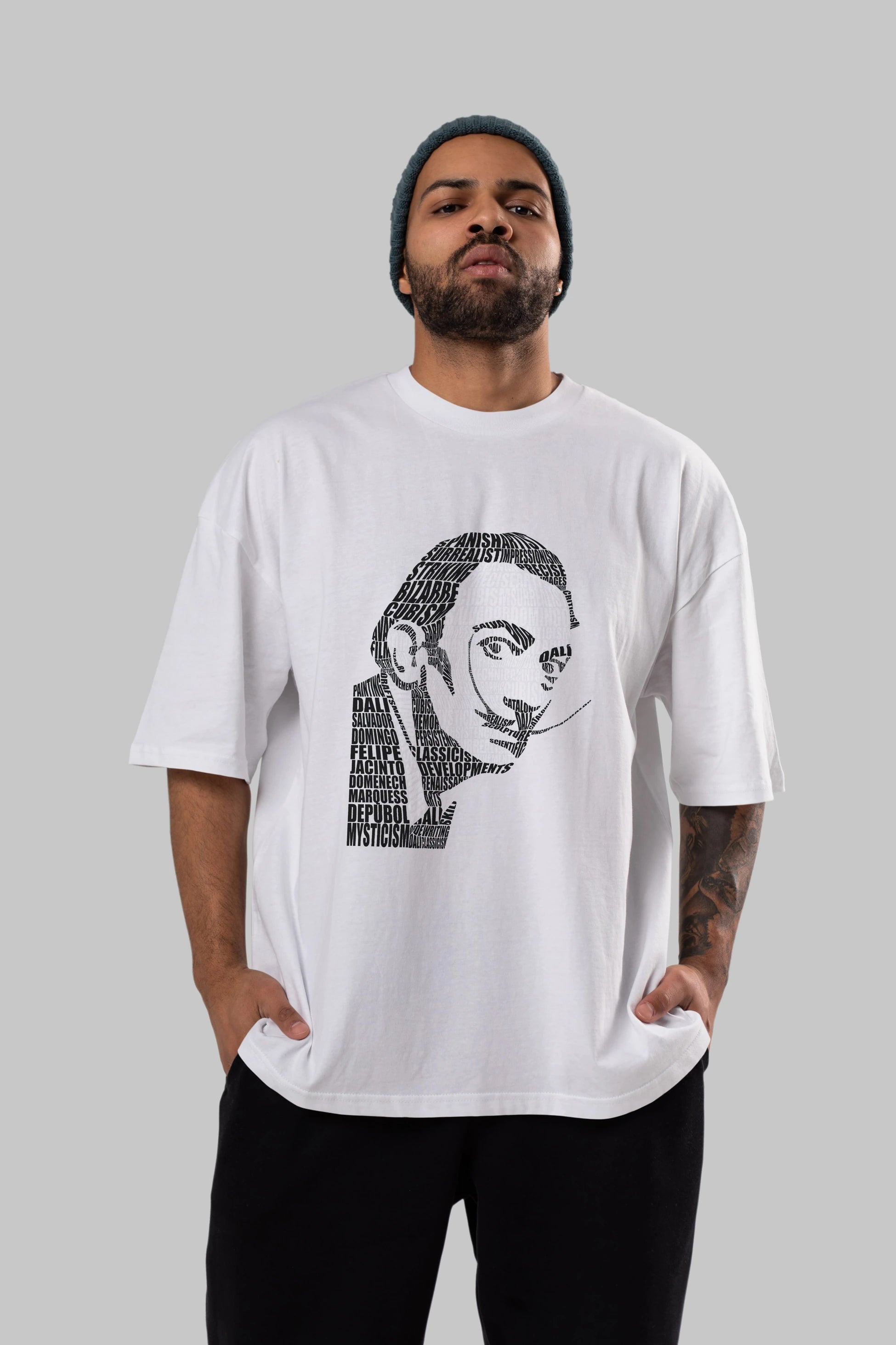 Salvador Dali Calligram Ön Baskılı Oversize t-shirt %100 pamuk Erkek Kadın Unisex