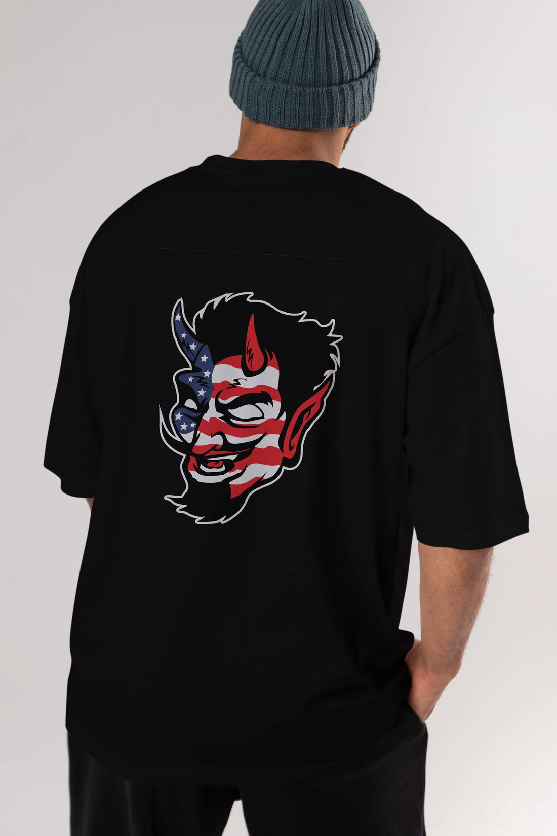 American Devil Arka Baskılı Oversize t-shirt Erkek Kadın Unisex %100 Pamuk tişort