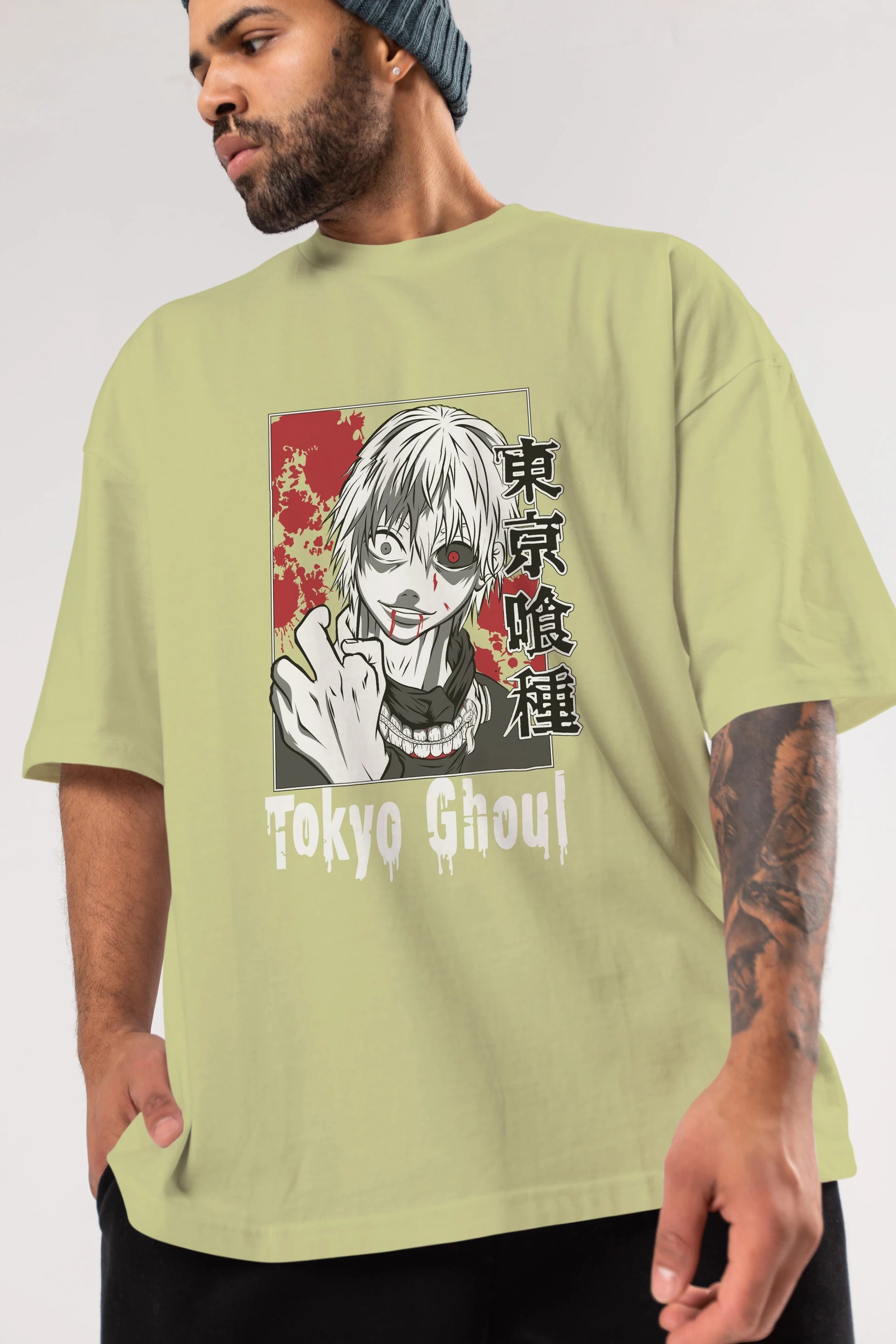Kaneki Ken TOKYO GHOUL Anime Ön Baskılı Oversize t-shirt %100 pamuk Erkek Kadın Unisex