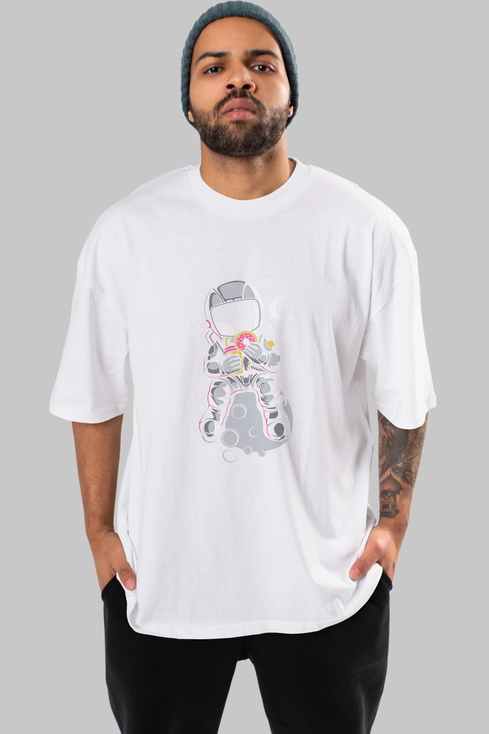 Astronaut Donuts Ön Baskılı Oversize t-shirt Erkek Kadın Unisex