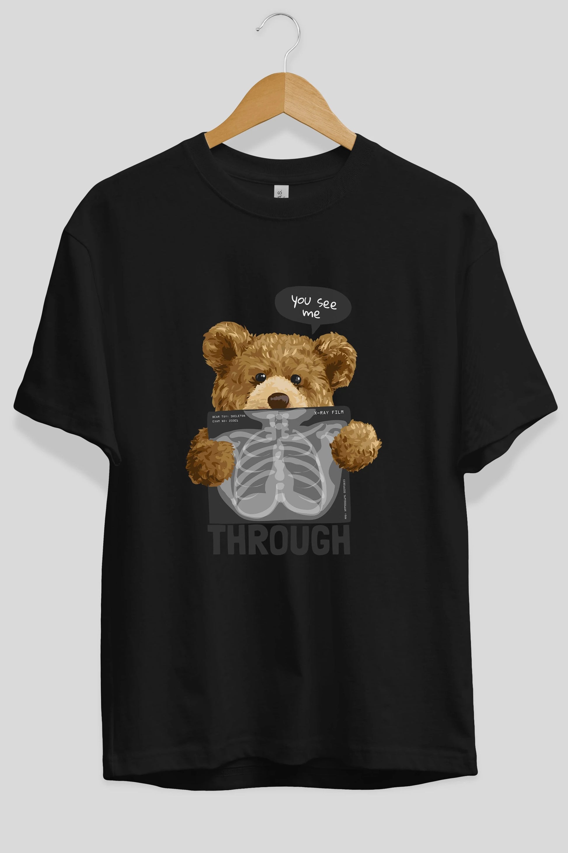 Teddy Bear Trough Ön Baskılı Oversize t-shirt Erkek Kadın Unisex %100 Pamuk