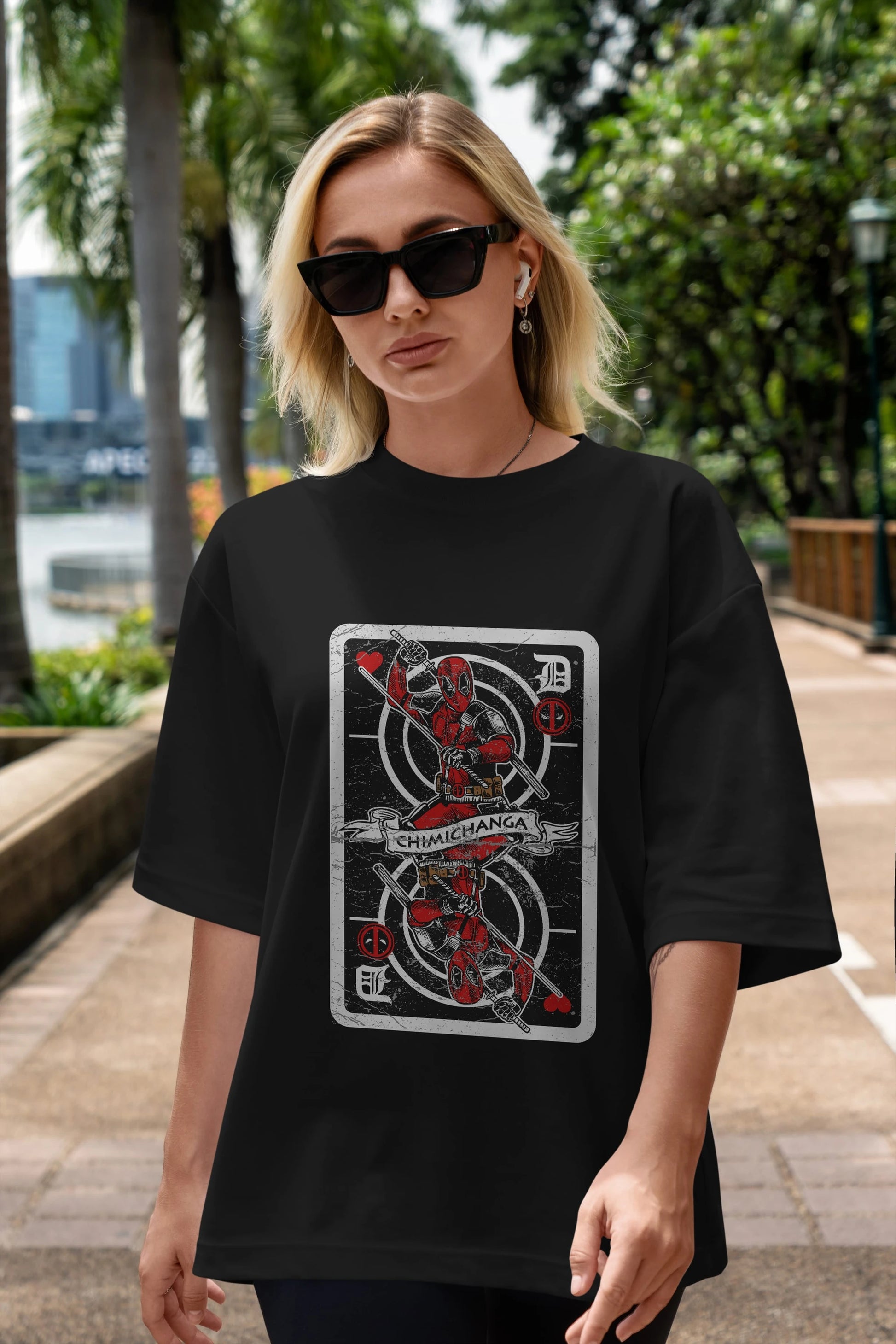 Deadpool Card Ön Baskılı Oversize t-shirt Erkek Kadın Unisex %100 Pamuk tişort