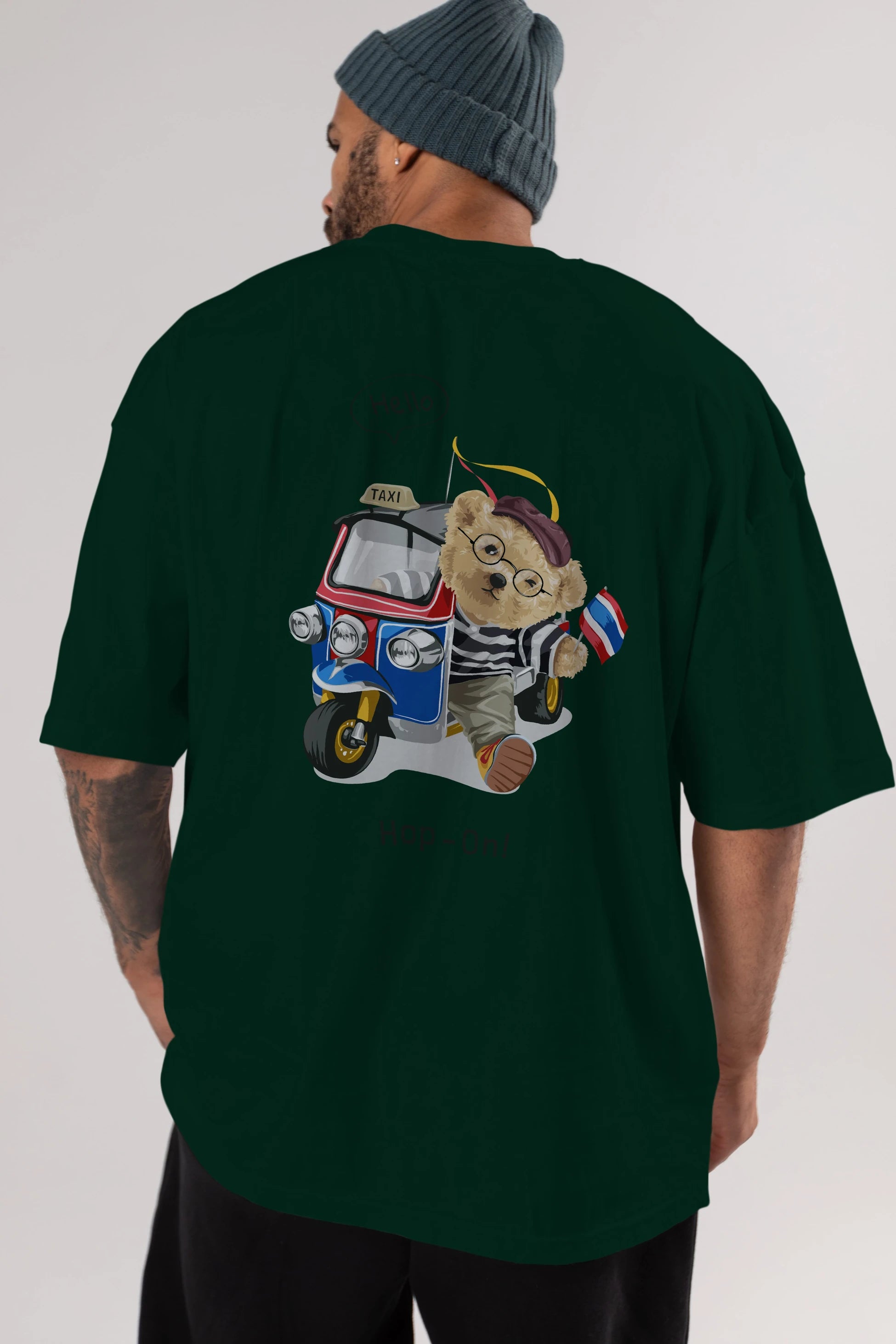 Teddy Bear Hop-On Arka Baskılı Oversize t-shirt Erkek Kadın Unisex %100 Pamuk