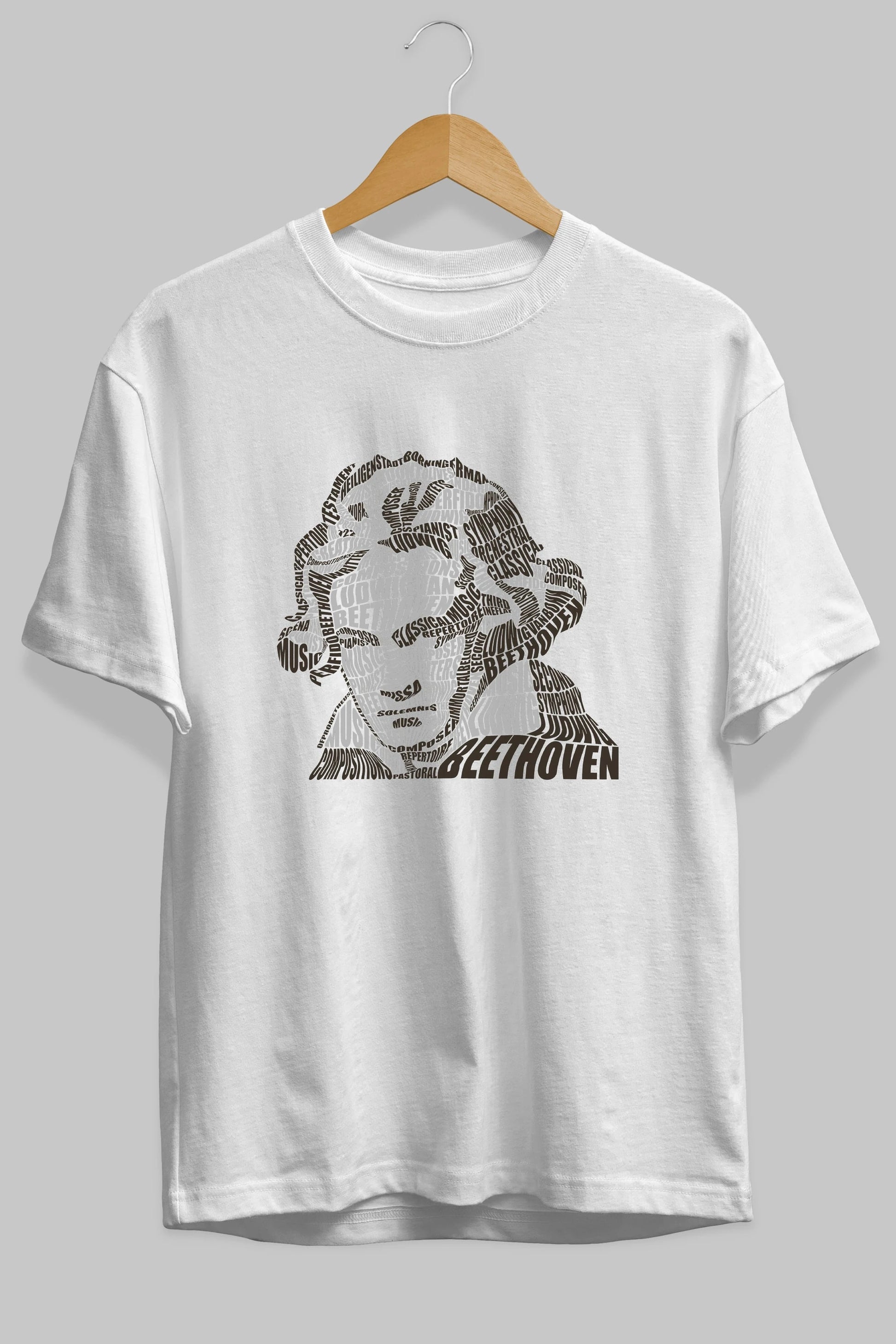 Ludwig van Beethoven Calligram Ön Baskılı Oversize t-shirt %100 pamuk Erkek Kadın Unisex