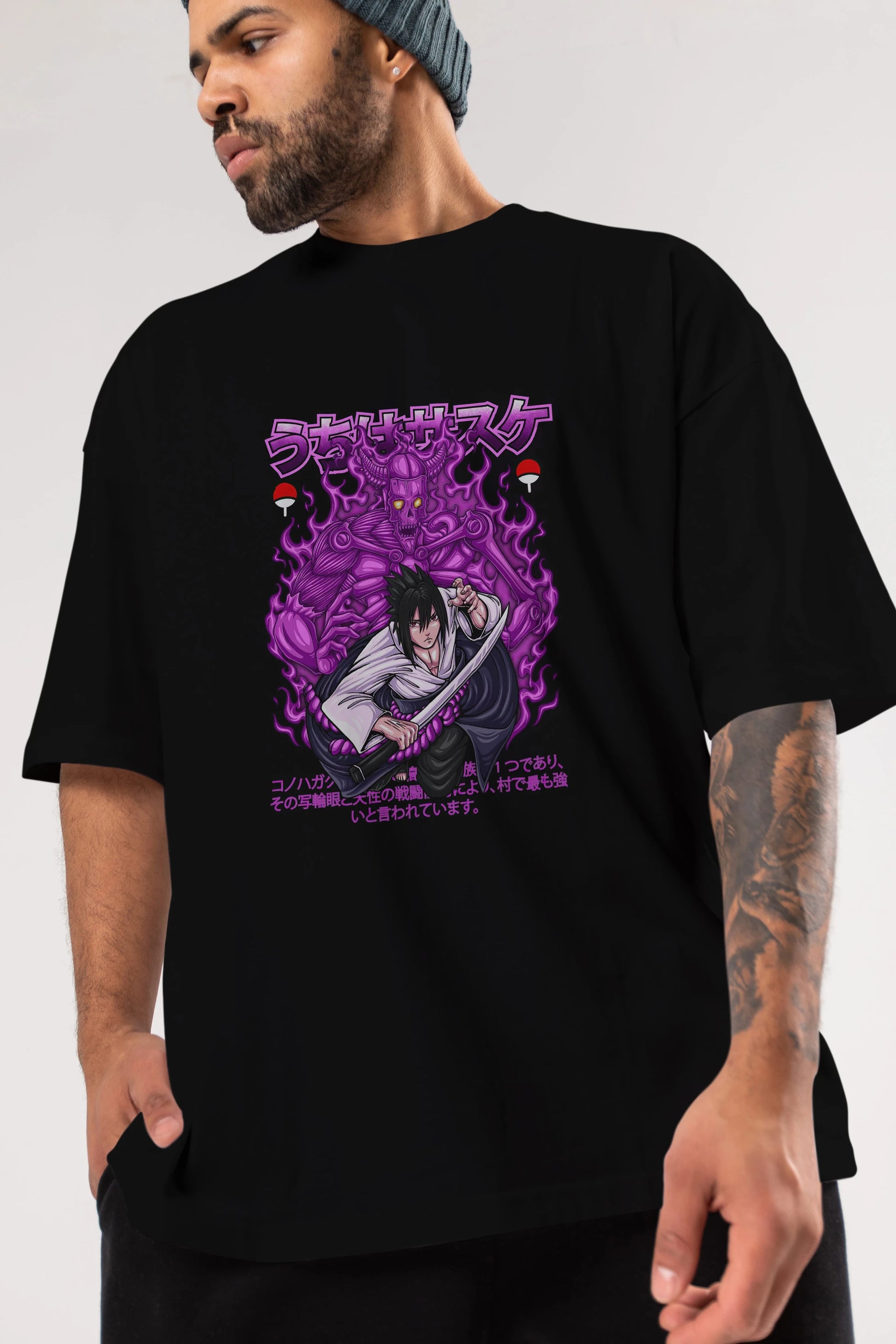 SASUKE UCHIHA NARUTO Anime Ön Baskılı Oversize t-shirt %100 pamuk Erkek Kadın Unisex
