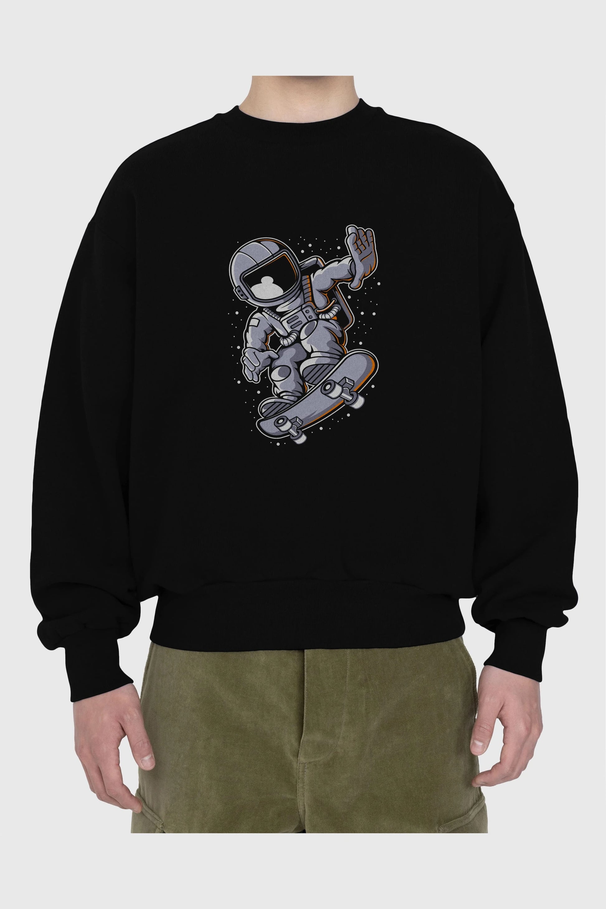 Astronaut Skateboard Ön Baskılı Oversize Sweatshirt Erkek Kadın Unisex