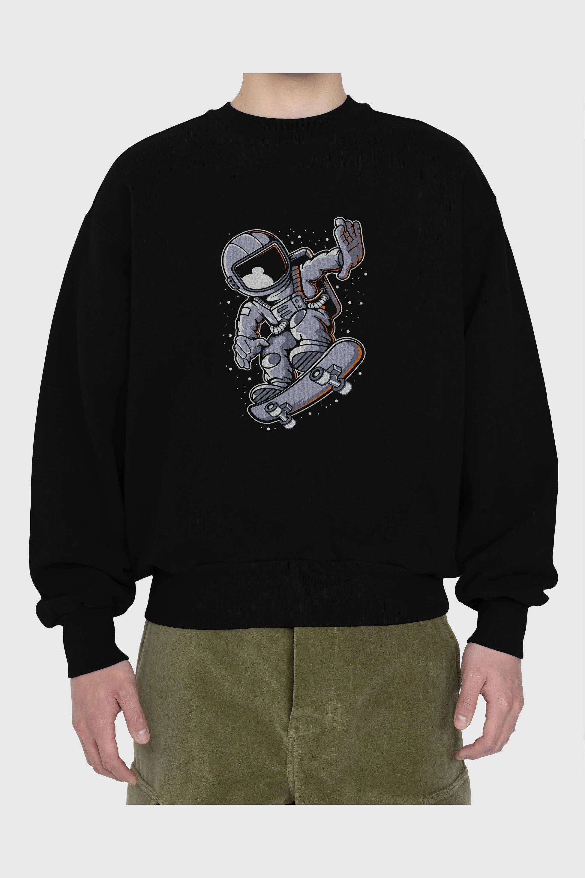 Astronaut Skateboard Ön Baskılı Oversize Sweatshirt Erkek Kadın Unisex