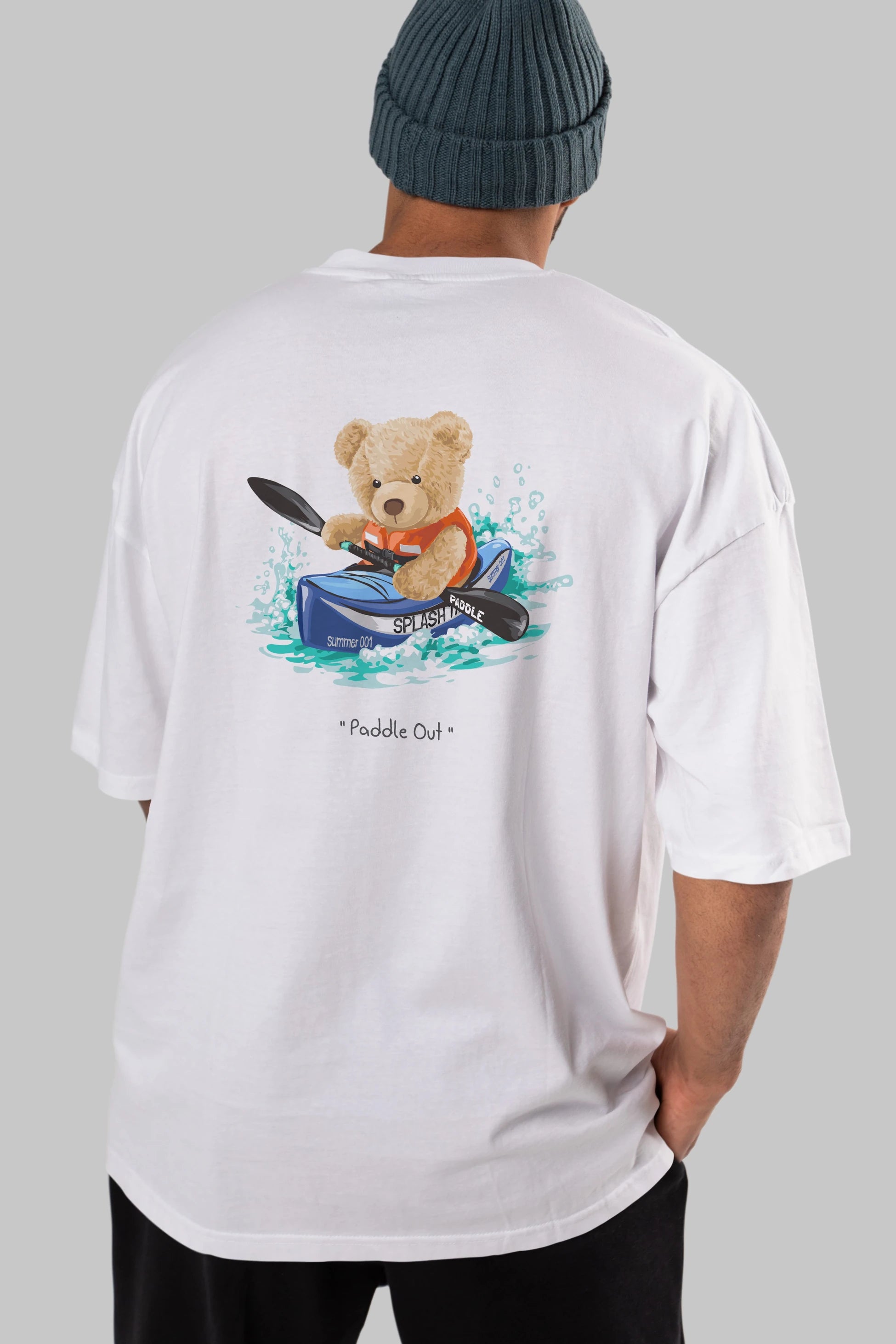 Teddy Bear Paddle Out Arka Baskılı Oversize t-shirt Erkek Kadın Unisex %100 Pamuk