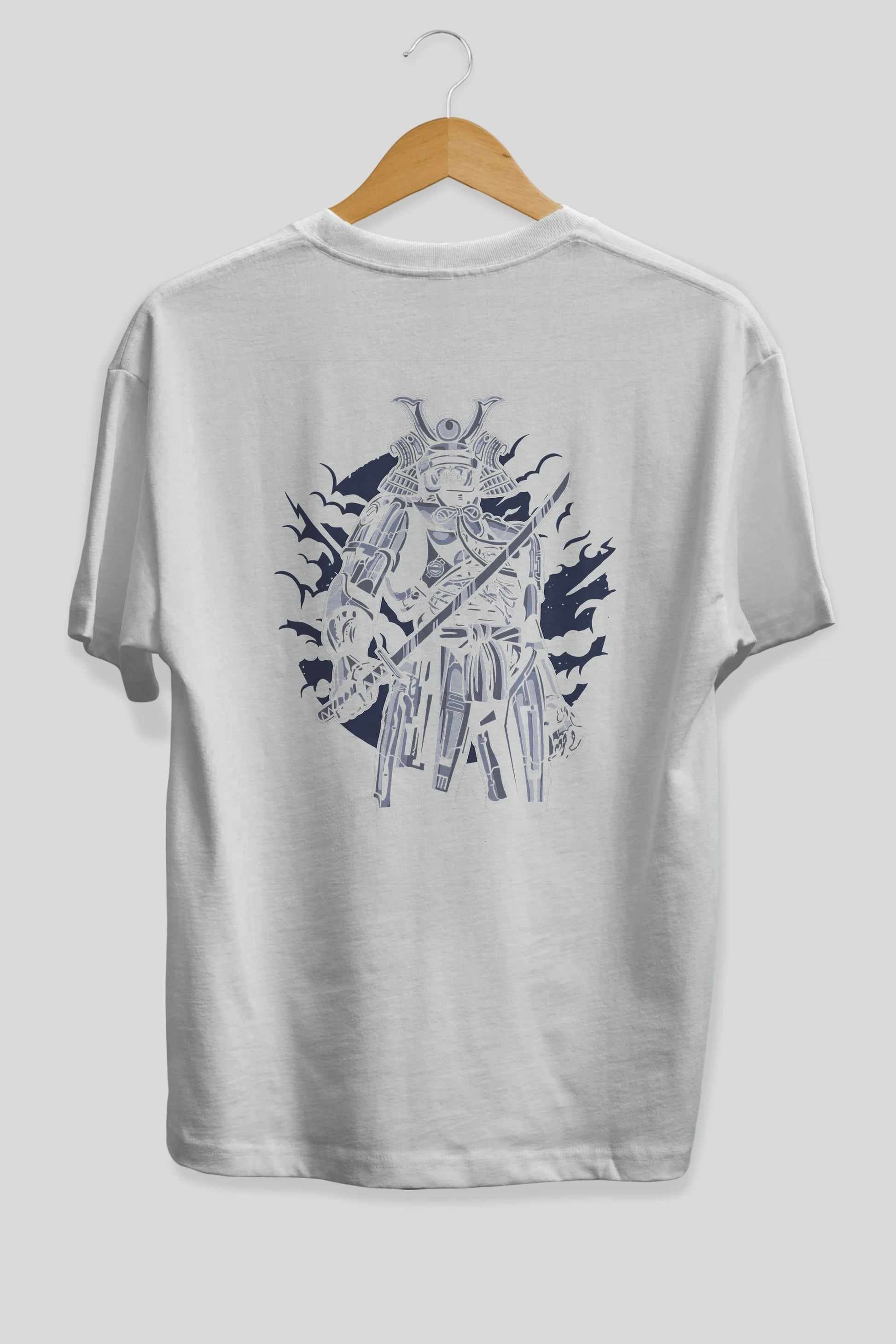 Samurai Robot Skull Arka Baskılı Oversize t-shirt Erkek Kadın Unisex %100 Pamuk