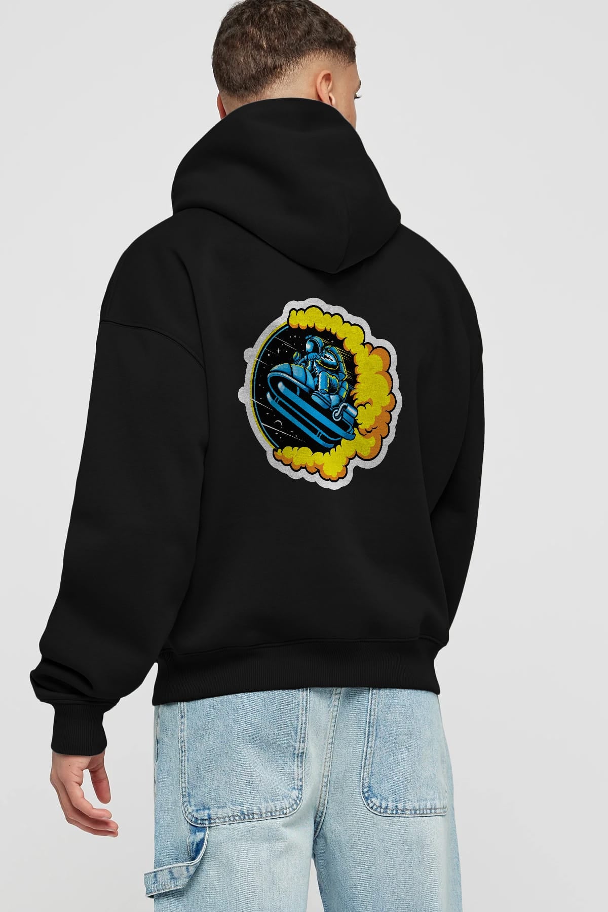Astrojump with Snowmobile Sticker Arka Baskılı Hoodie Oversize Kapüşonlu Sweatshirt Erkek Kadın Unisex