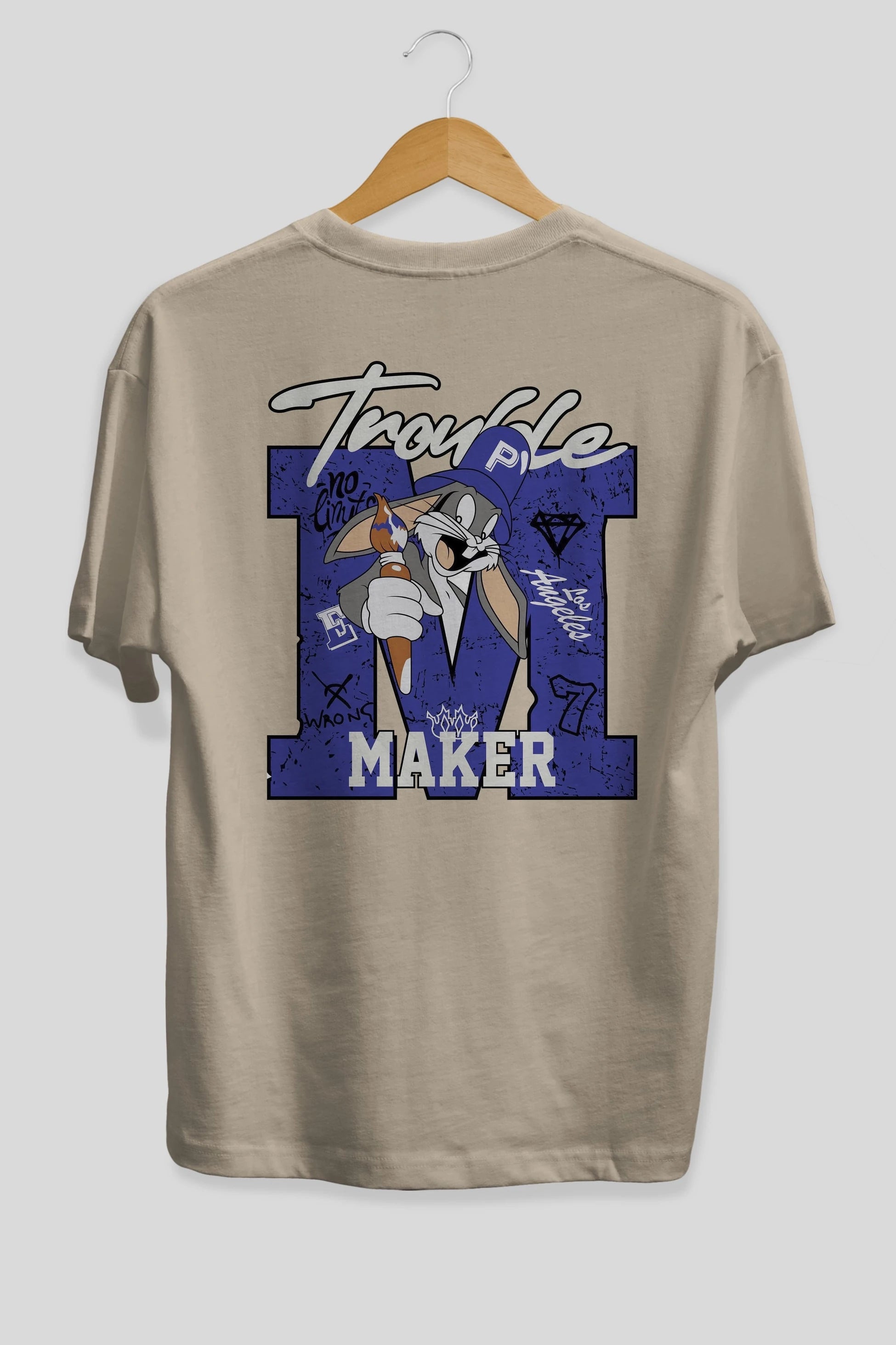 Bugs Bunny Arka Baskılı Oversize t-shirt Erkek Kadın Unisex %100 Pamuk Bisiklet Yaka tişort