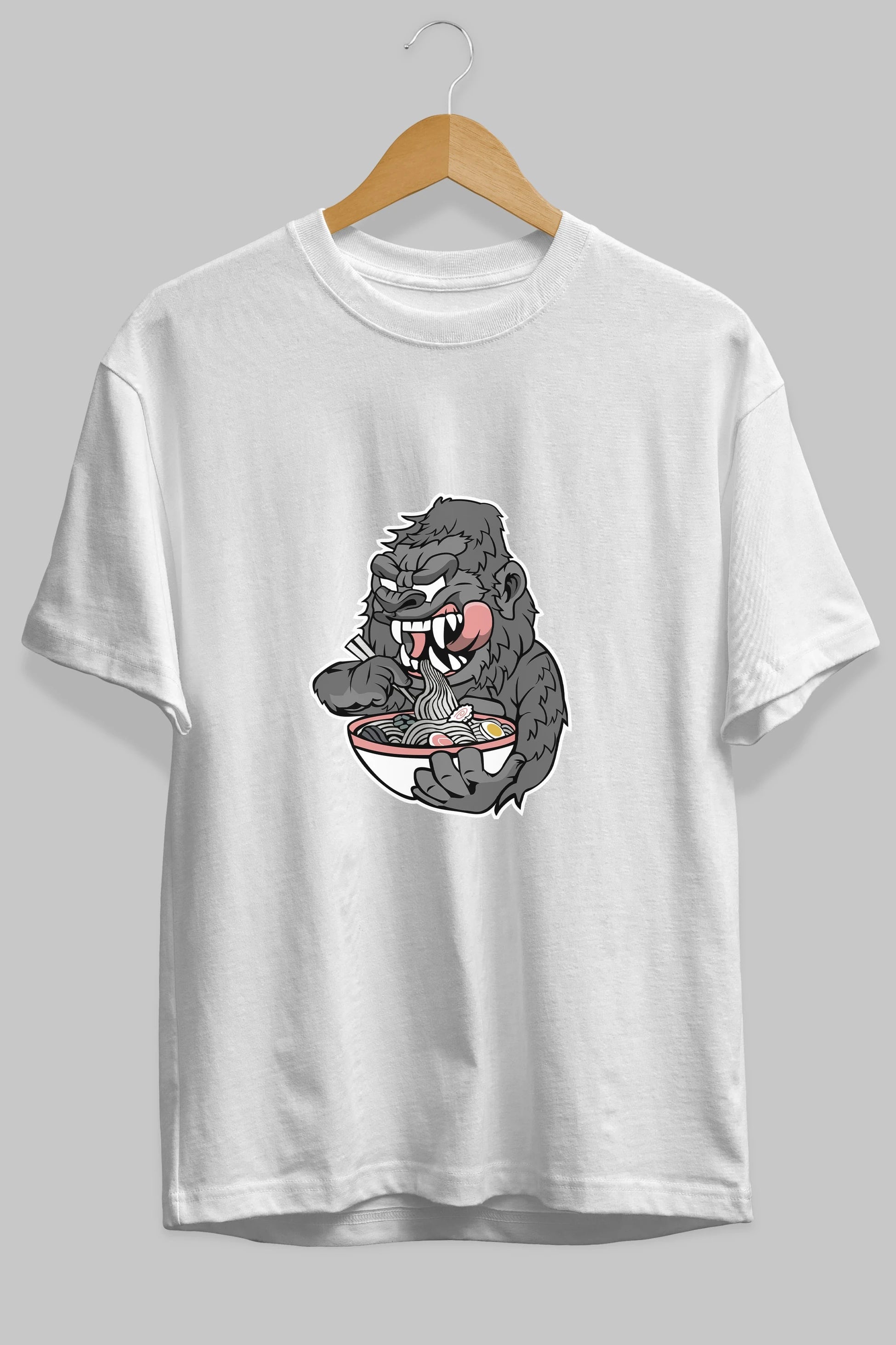 Big Gorilla Ramen Ön Baskılı Oversize t-shirt Erkek Kadın Unisex %100 Pamuk tişort