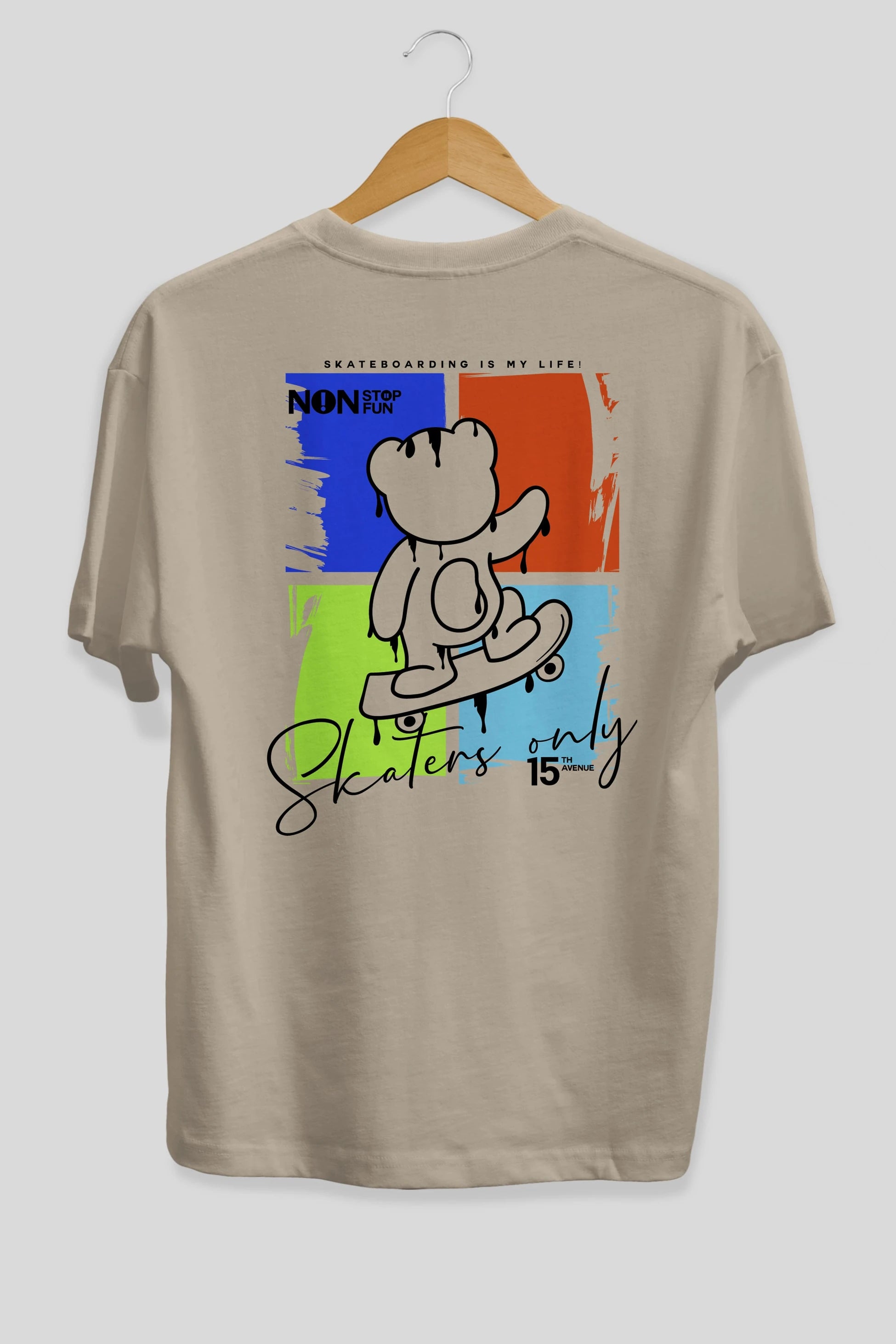 Skaters Only Bear Arka Baskılı Oversize t-shirt Erkek Kadın Unisex