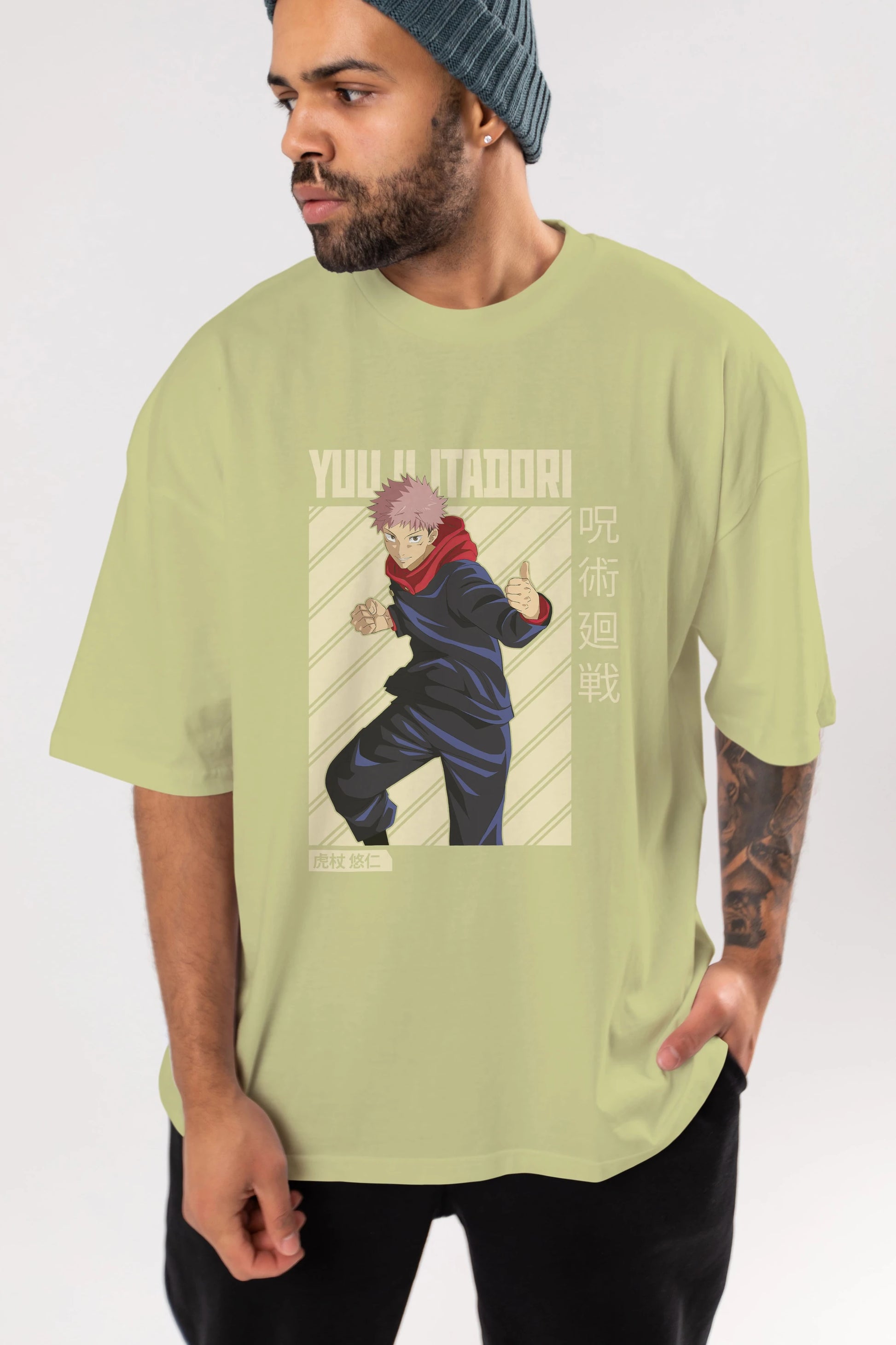 Yuuji Itadori 1 Anime Ön Baskılı Oversize t-shirt %100 pamuk Erkek Kadın Unisex