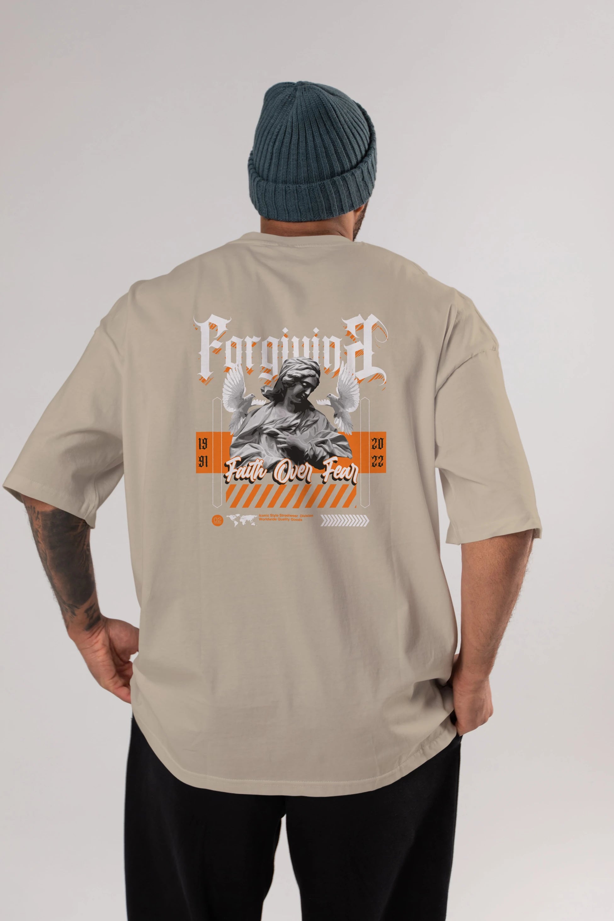 Faith Over Fear 2 Arka Baskılı Oversize t-shirt Erkek Kadın Unisex