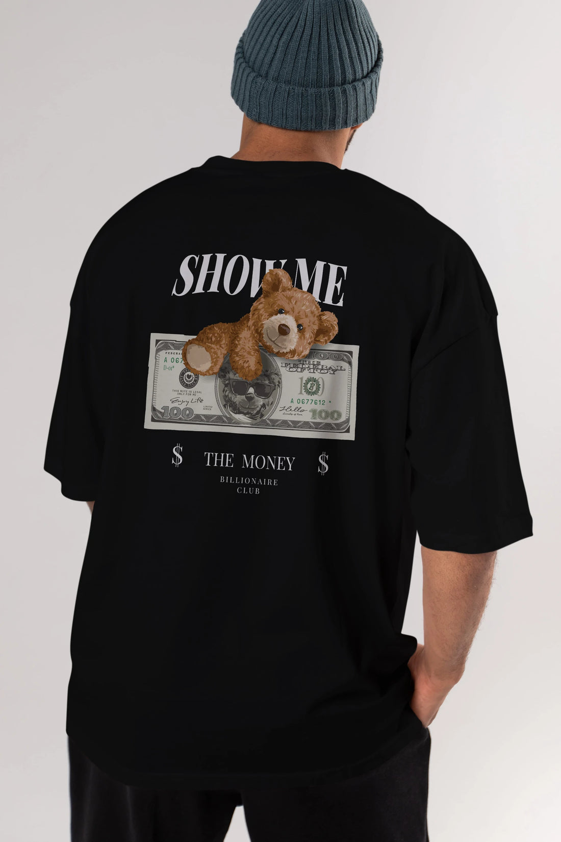 Teddy Bear The Money Arka Baskılı Oversize t-shirt Erkek Kadın Unisex %100 Pamuk