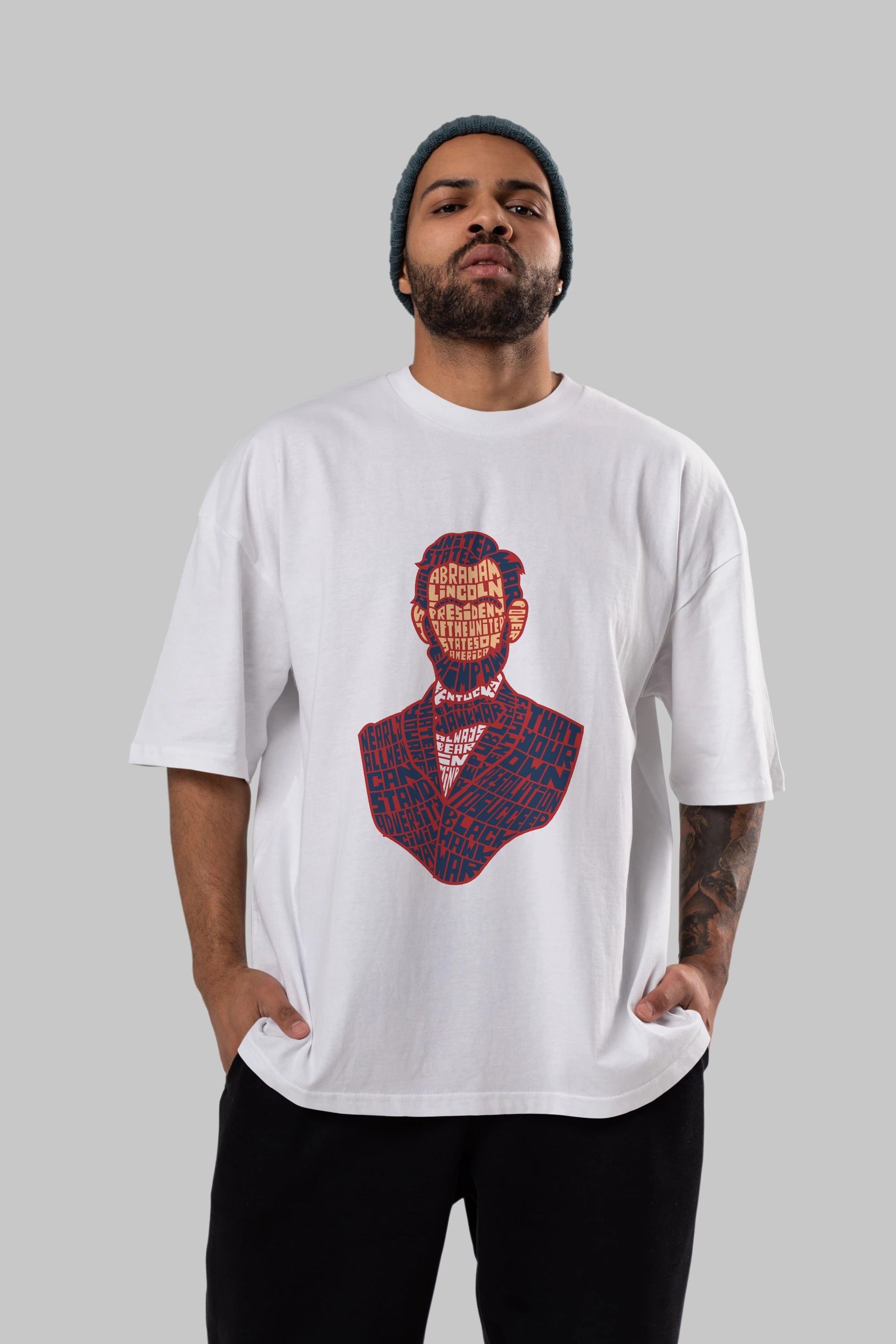 Abraham Lincoln Ön Baskılı Oversize t-shirt %100 pamuk Erkek Kadın Unisex
