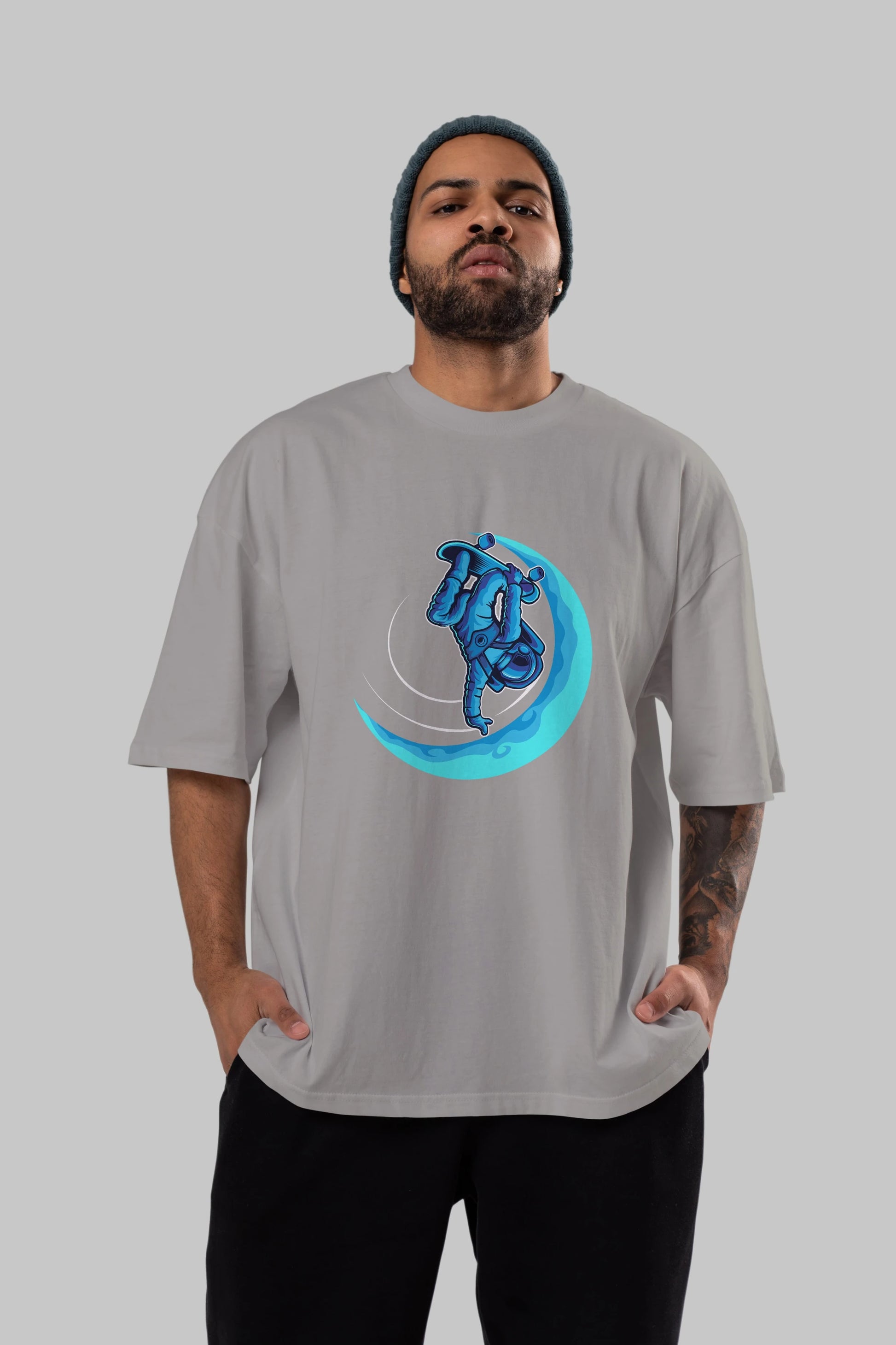 Skating on the moon Ön Baskılı Oversize t-shirt Erkek Kadın Unisex