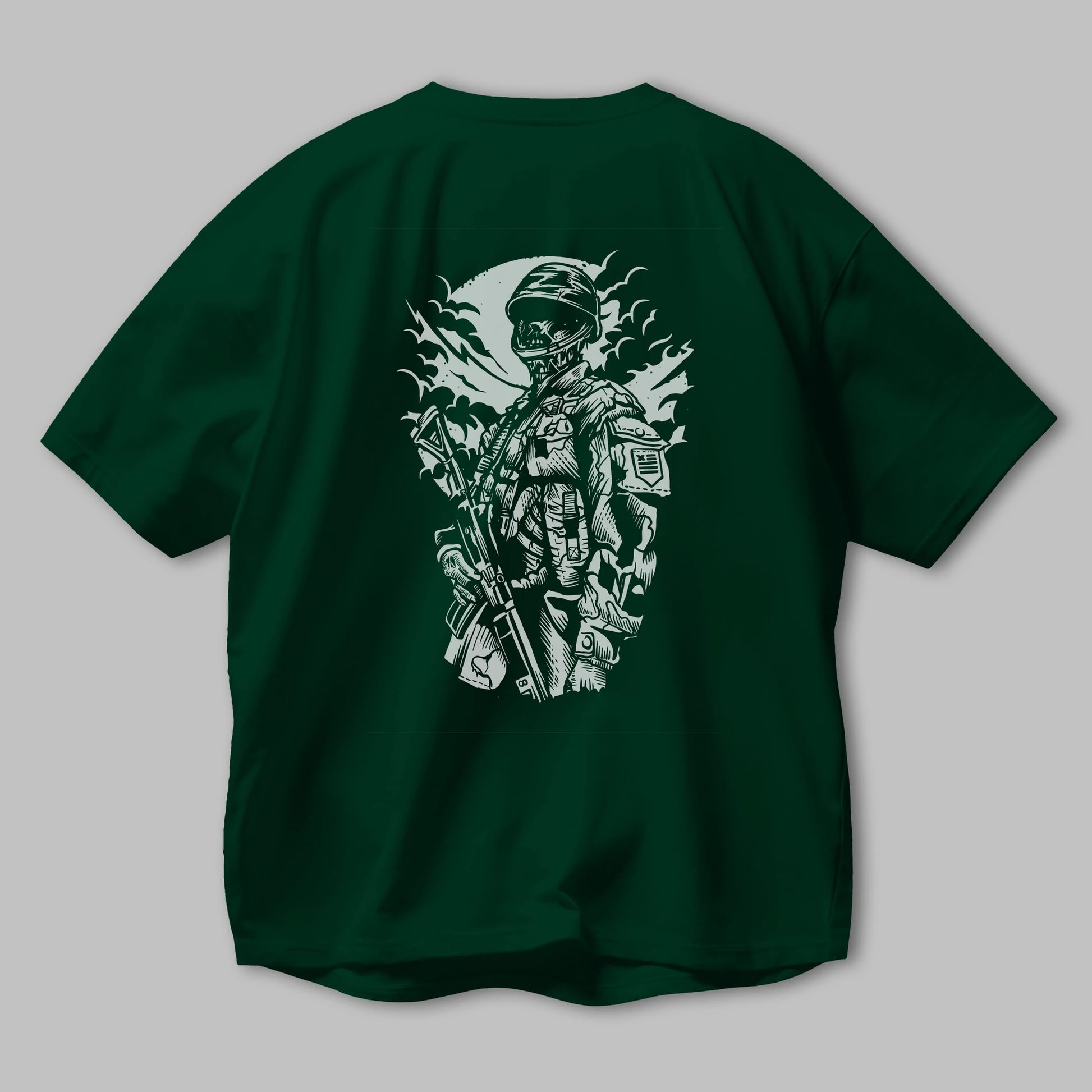 Zombie Soldier Arka Baskılı Oversize t-shirt Erkek Kadın Unisex %100 Pamuk