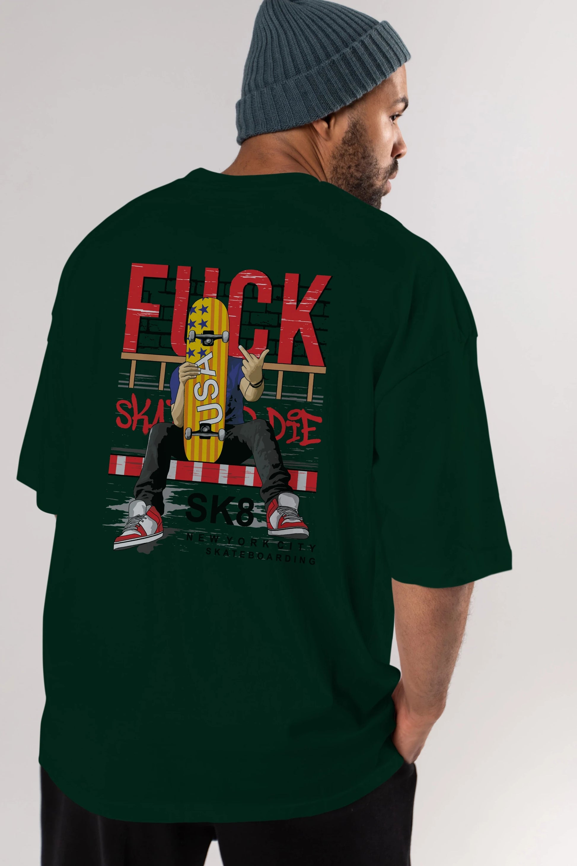 Skate or Die Arka Baskılı Oversize t-shirt Erkek Kadın Unisex