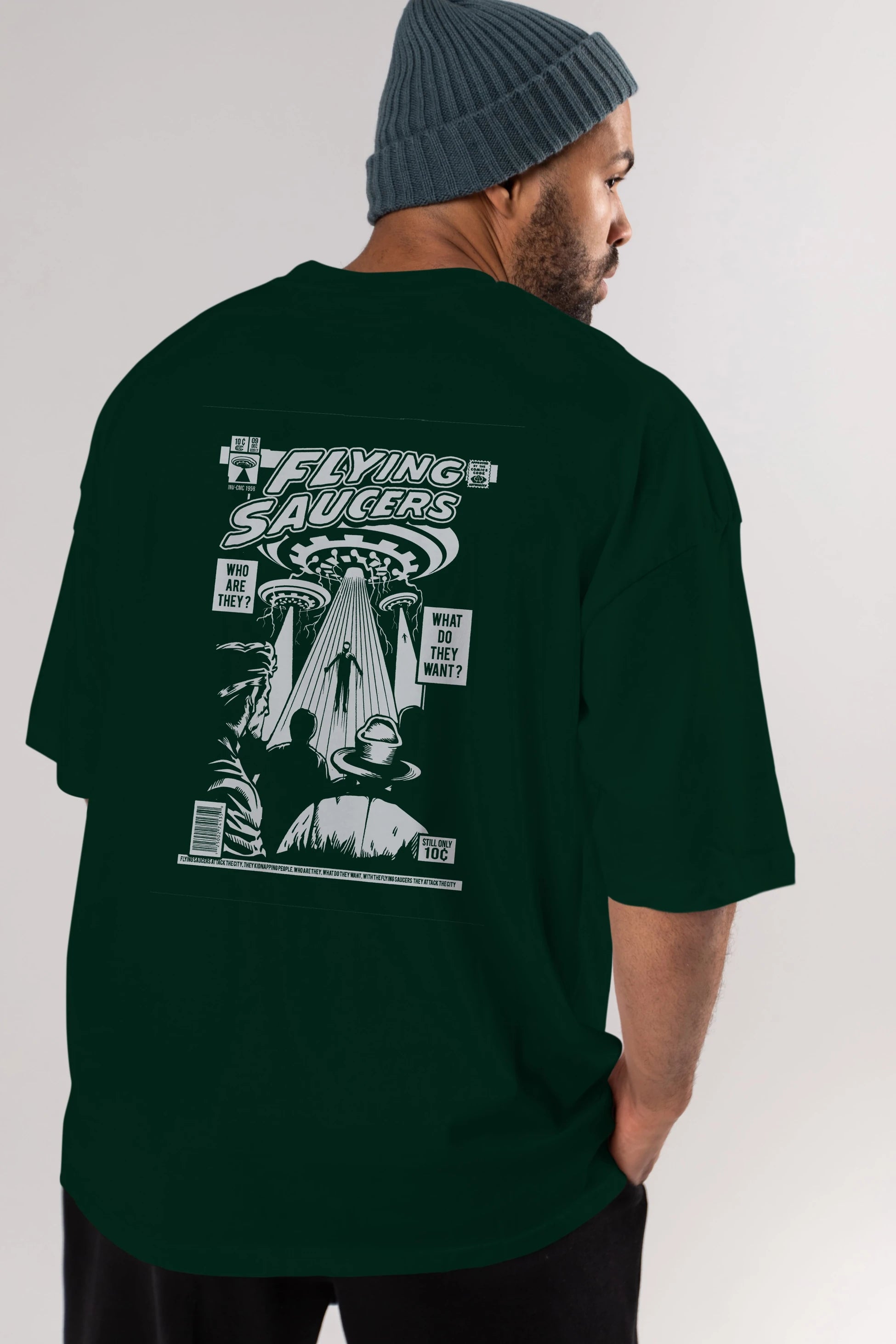 UFO Arka Baskılı Oversize t-shirt Erkek Kadın Unisex %100 Pamuk