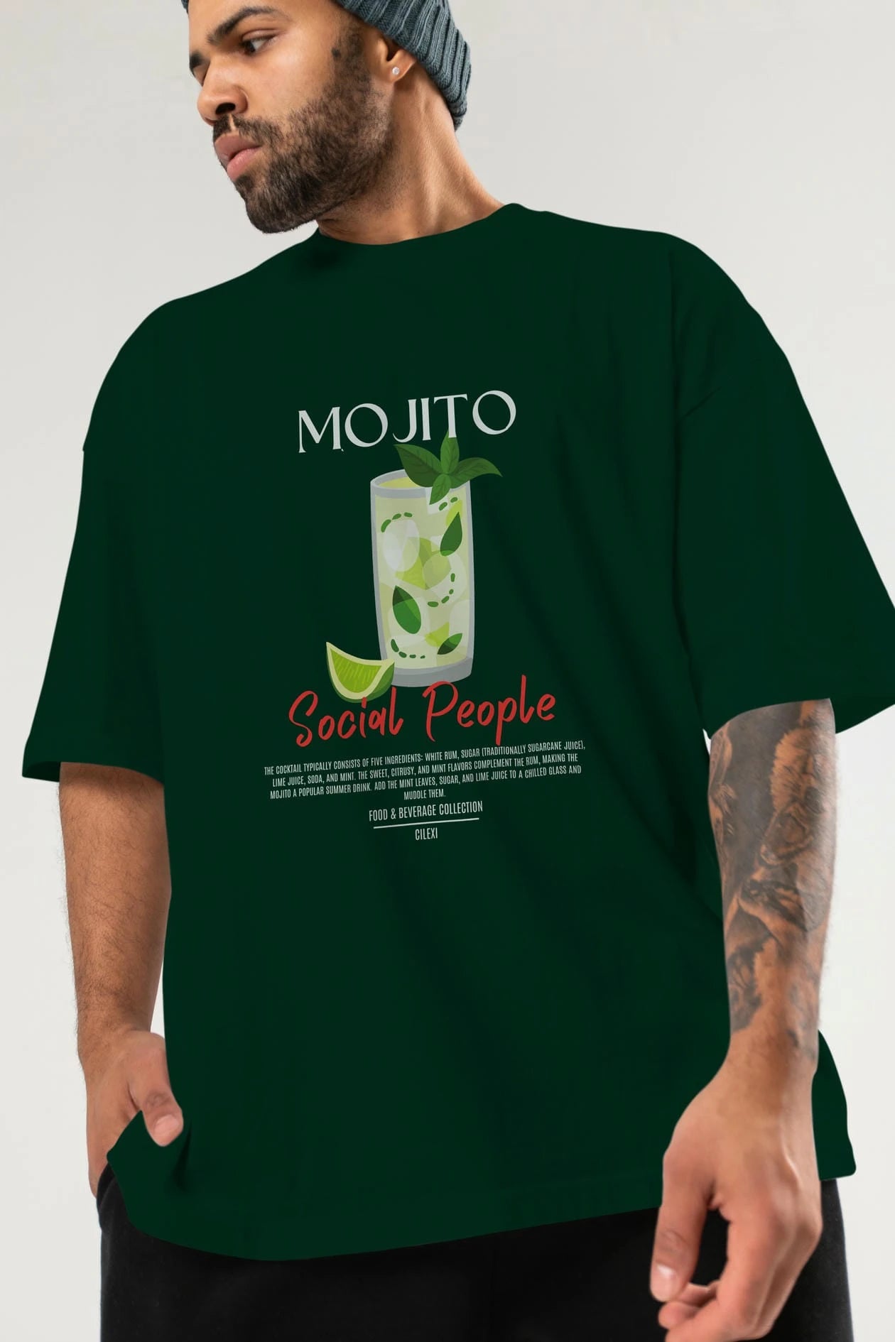 Mojıto Kokteyl Serisi ön Baskılı Oversize t-shirt Erkek Kadın %100 Pamuk Bisiklet Yaka tişort