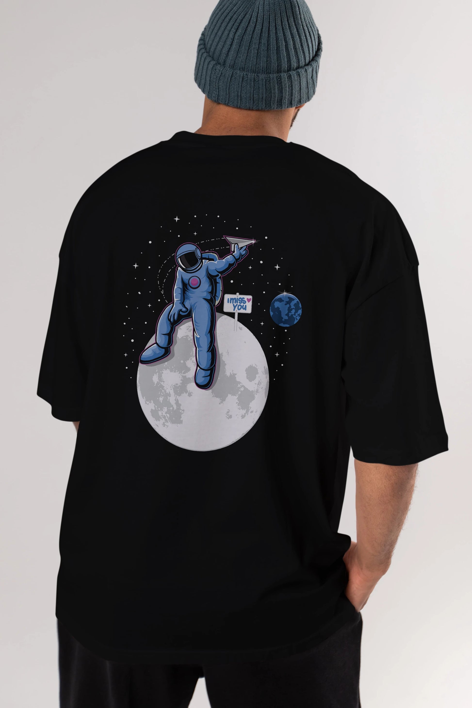 Astro Missing Earth Arka Baskılı Oversize t-shirt Erkek Kadın Unisex