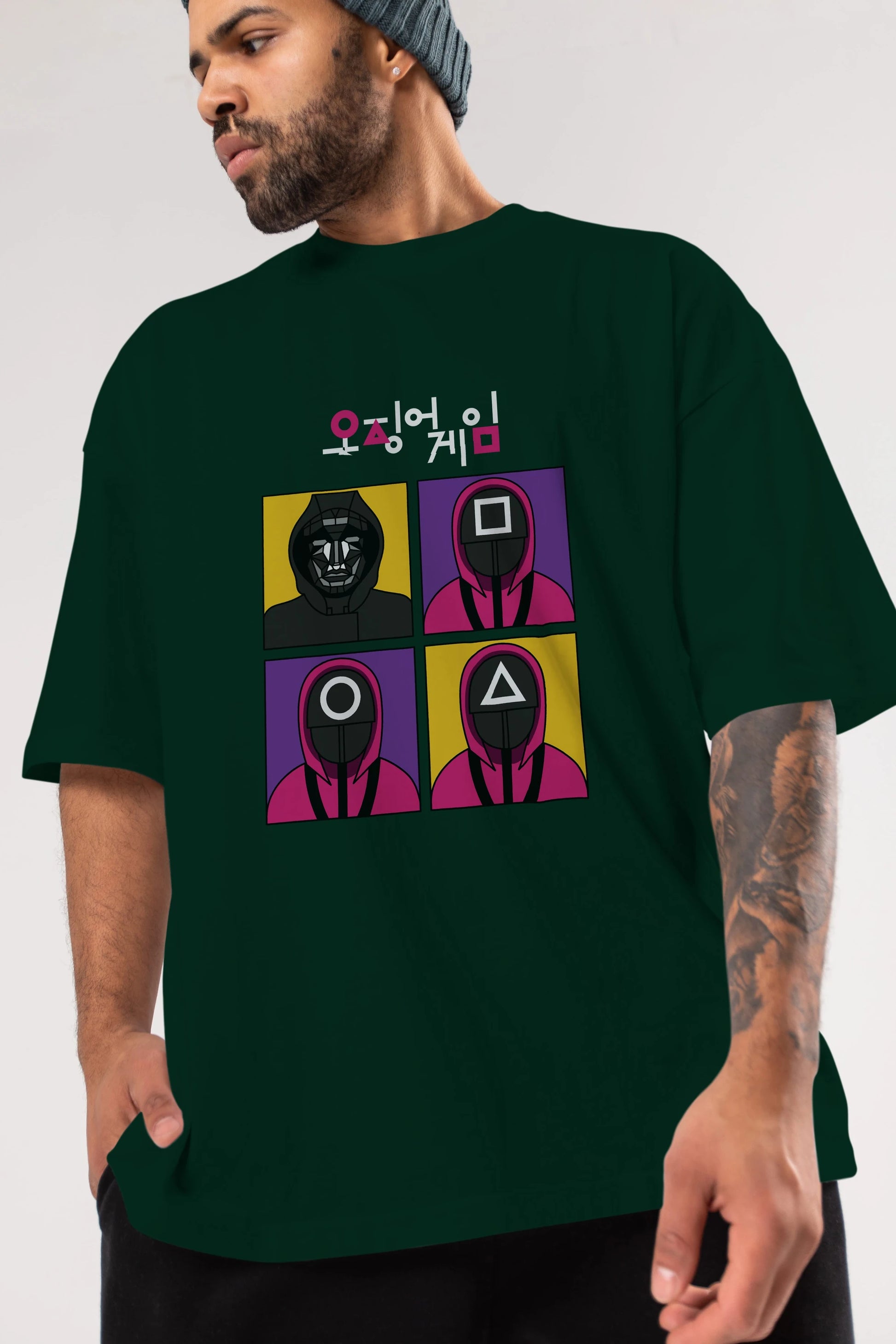 Squid Game (1) Ön Baskılı Oversize t-shirt Erkek Kadın Unisex %100 Pamuk Bisiklet Yaka tişort
