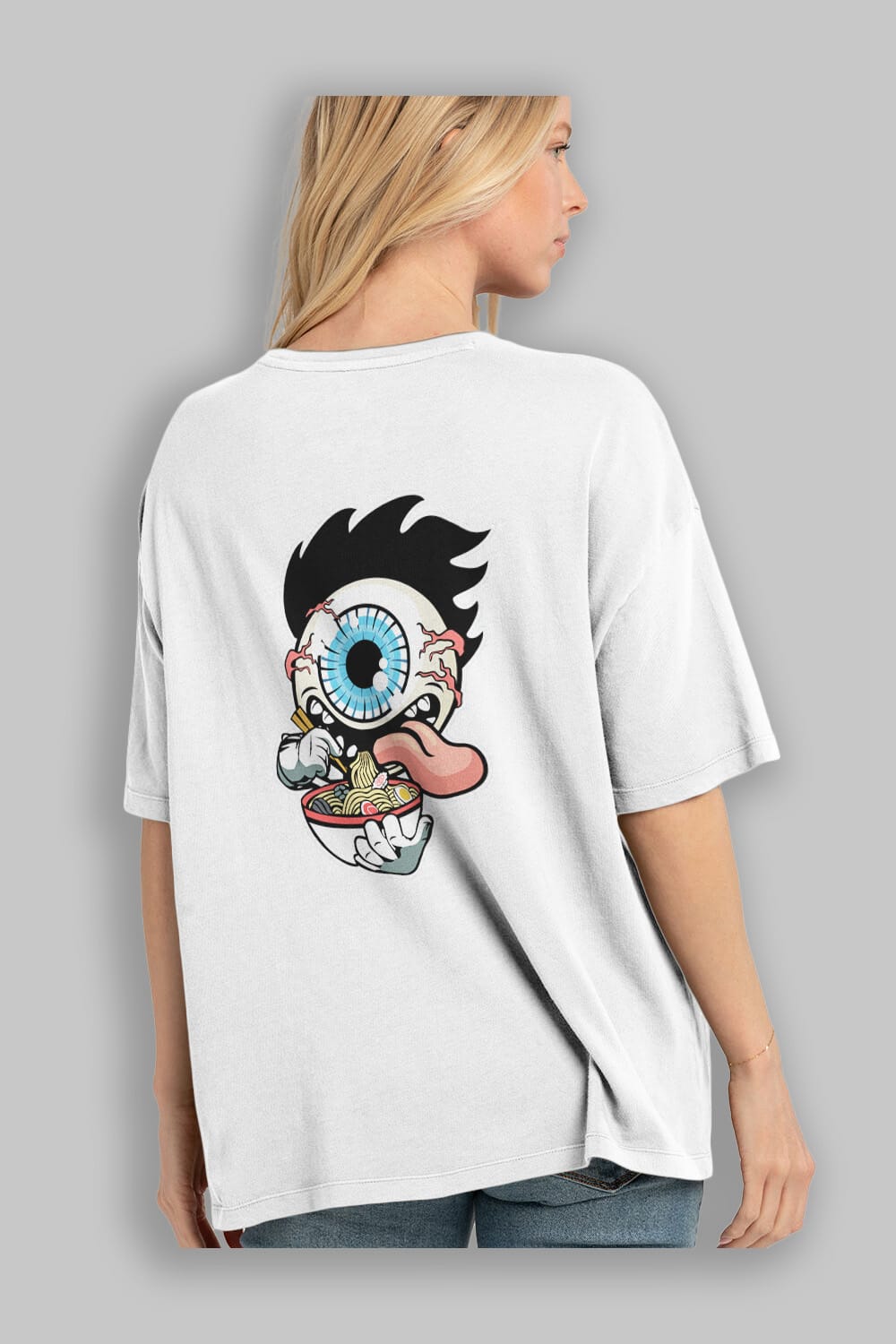 Eyeball Ramen Arka Baskılı Oversize t-shirt Erkek Kadın Unisex %100 Pamuk tişort