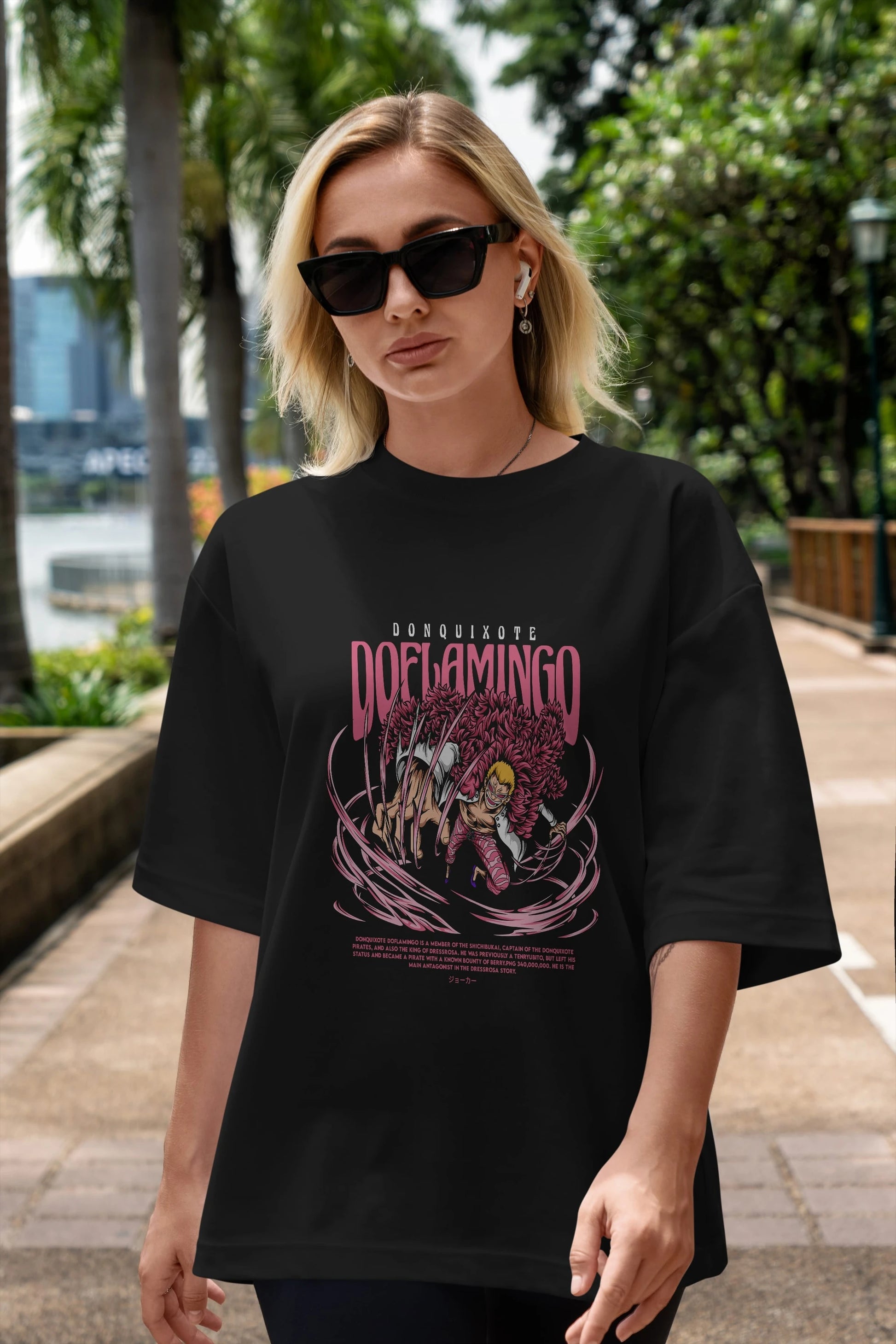 Doflamingo Anime Ön Baskılı Oversize t-shirt %100 pamuk Erkek Kadın Unisex