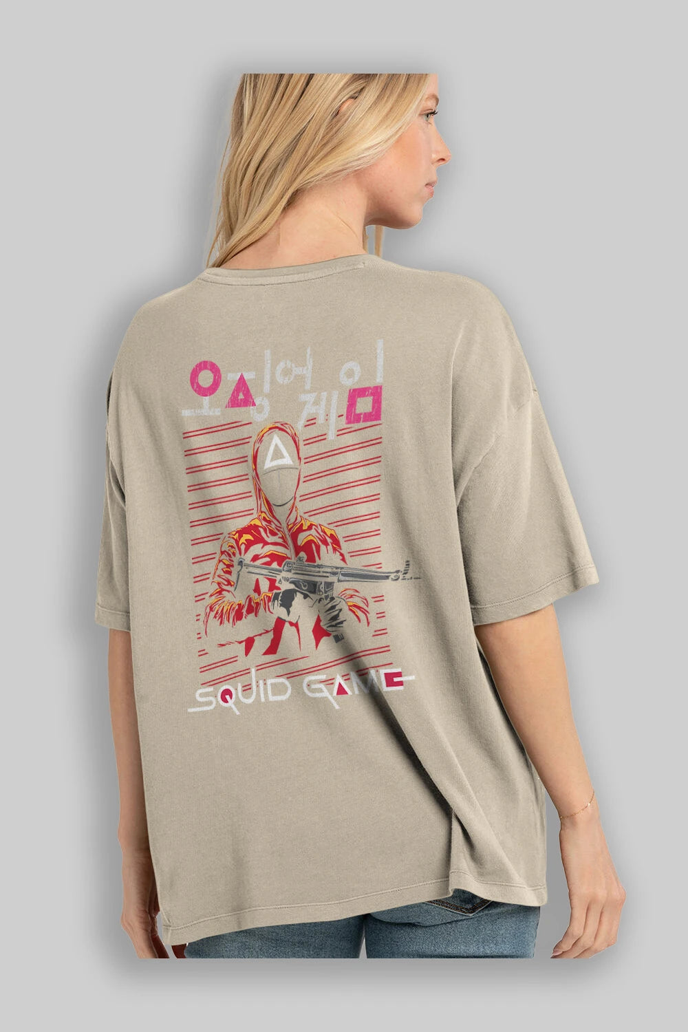 Squid Game (2) Arka Baskılı Oversize t-shirt Erkek Kadın Unisex %100 Pamuk Bisiklet Yaka tişort